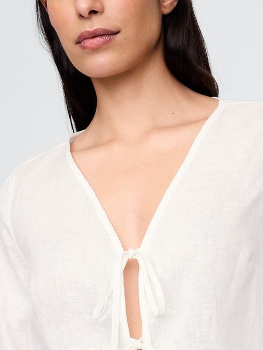 100% Linen Tie-Front Shirt Product Image