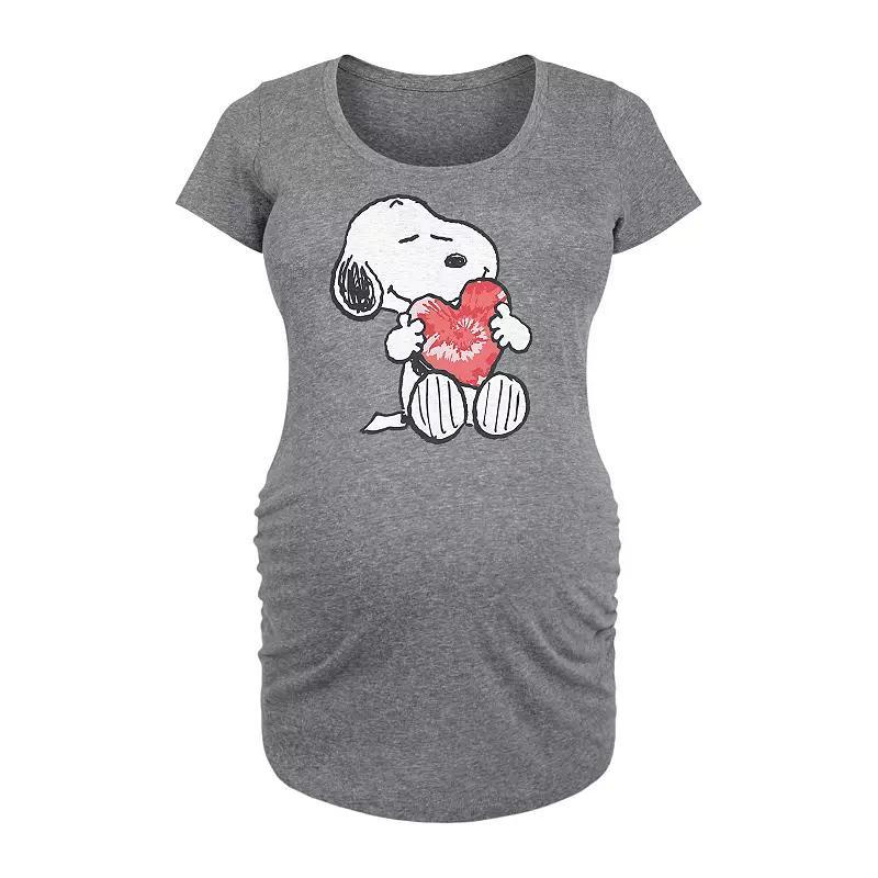 Maternity Peanuts Snoopy With Heart Graphic Tee, Women's, Size: Medium-Mat, Grey Gray Product Image