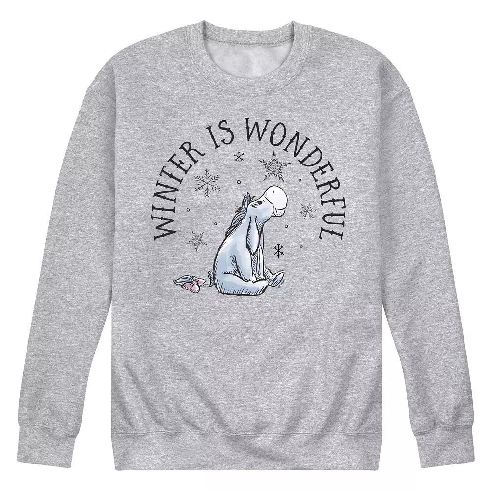 Disney's Winnie The Pooh Men's Winter Is Wonderful Fleece Sweatshirt, Size: Large, Grey Gray Product Image