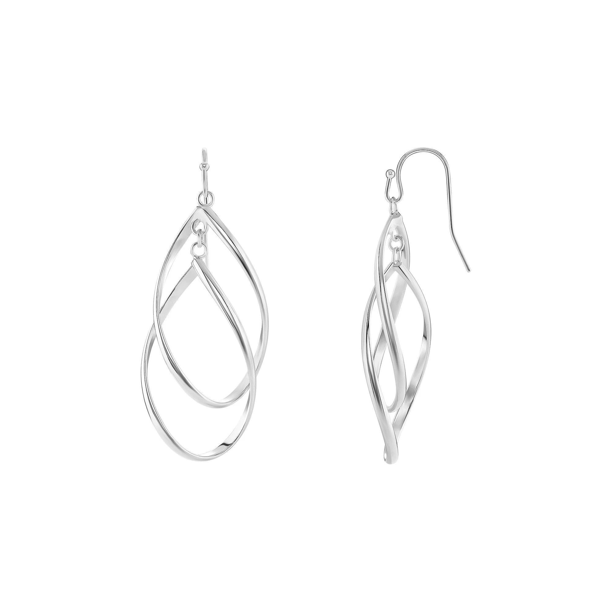 PRIMROSE Silver Tone Polished Double Twisted Teardrop Earrings, Women's Product Image