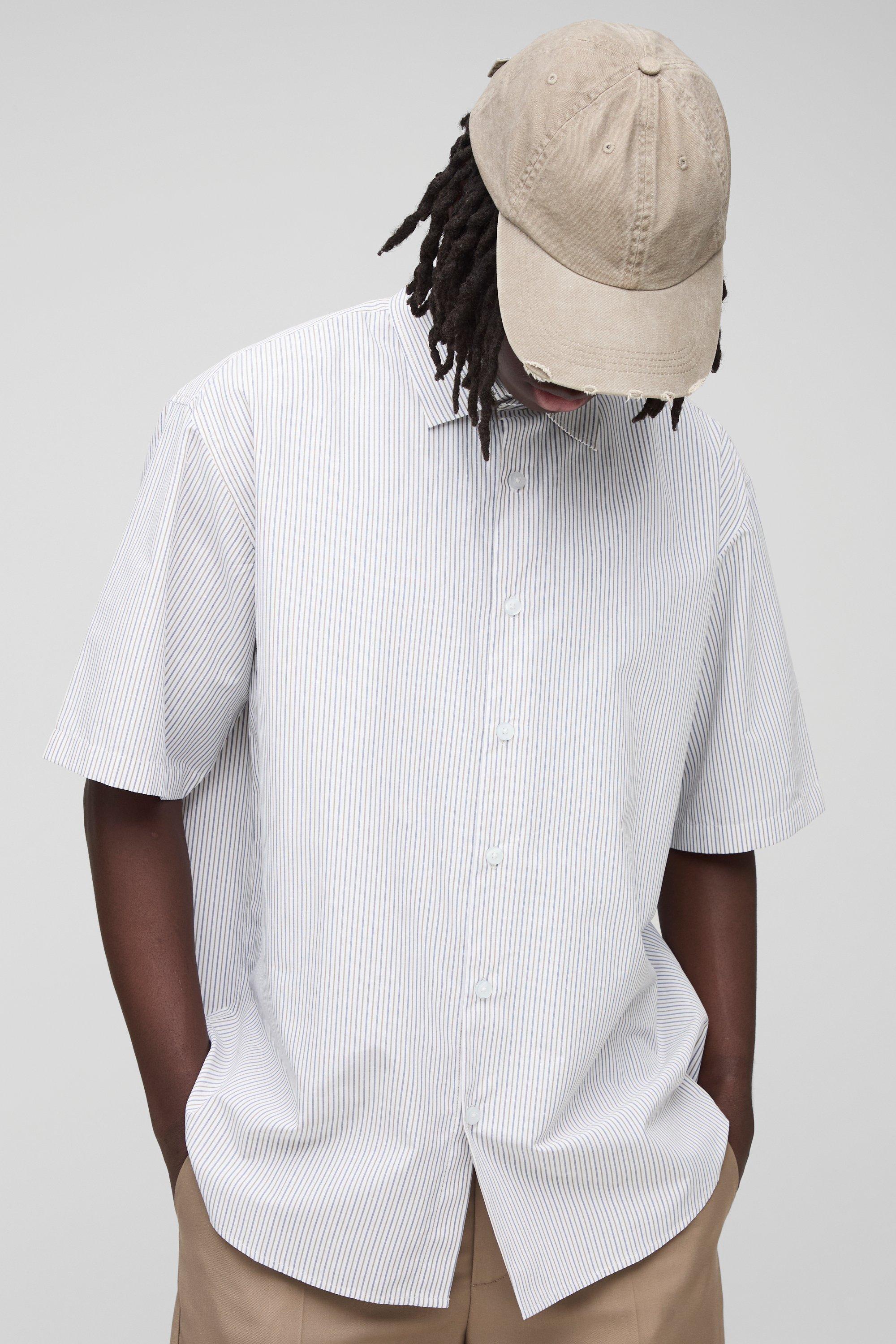 Super Oversized Stripe Short Sleeve Shirt | boohooMAN USA Product Image