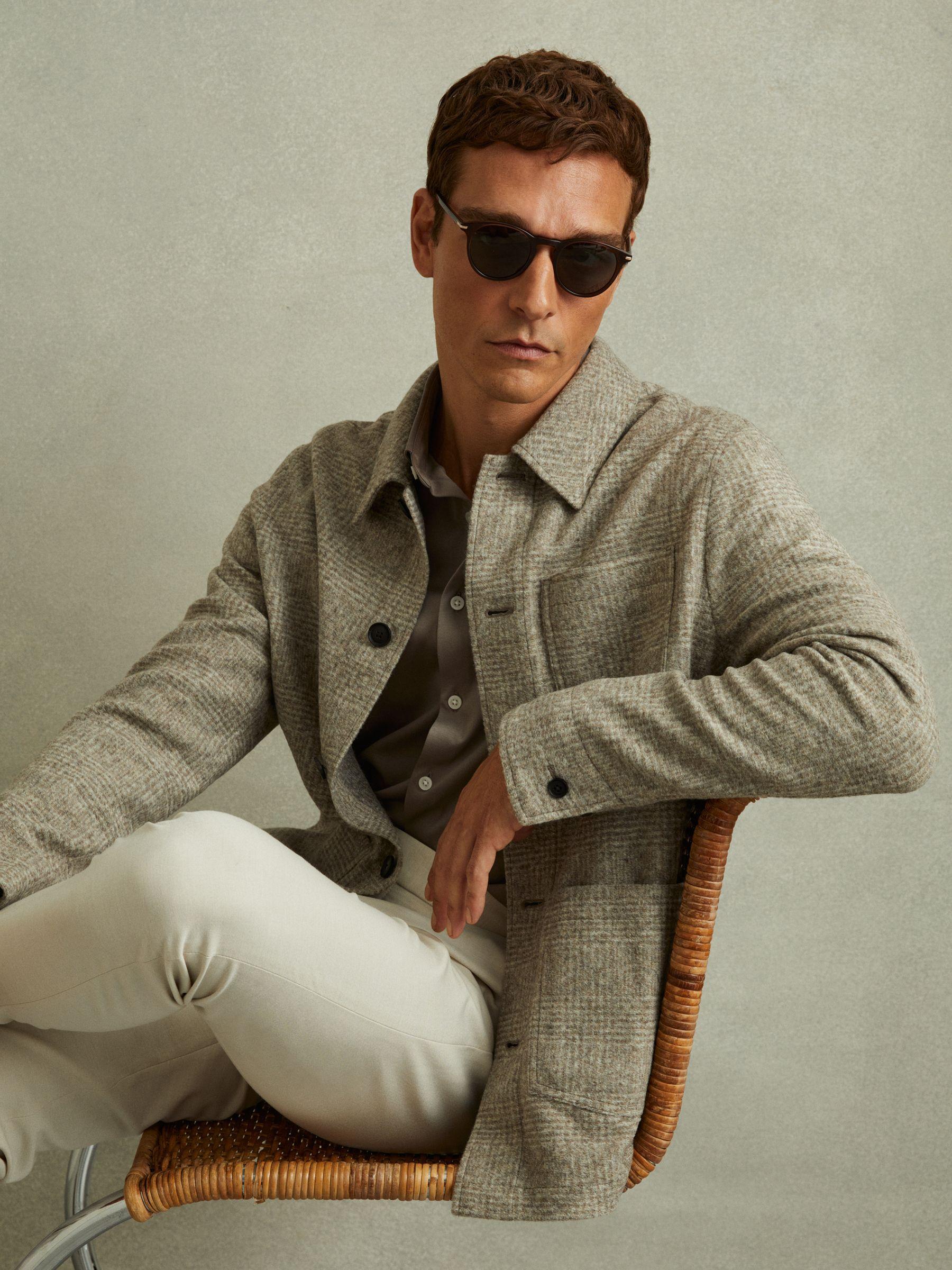 Marble Oatmeal Check Checked Brushed Workwear Jacket Product Image