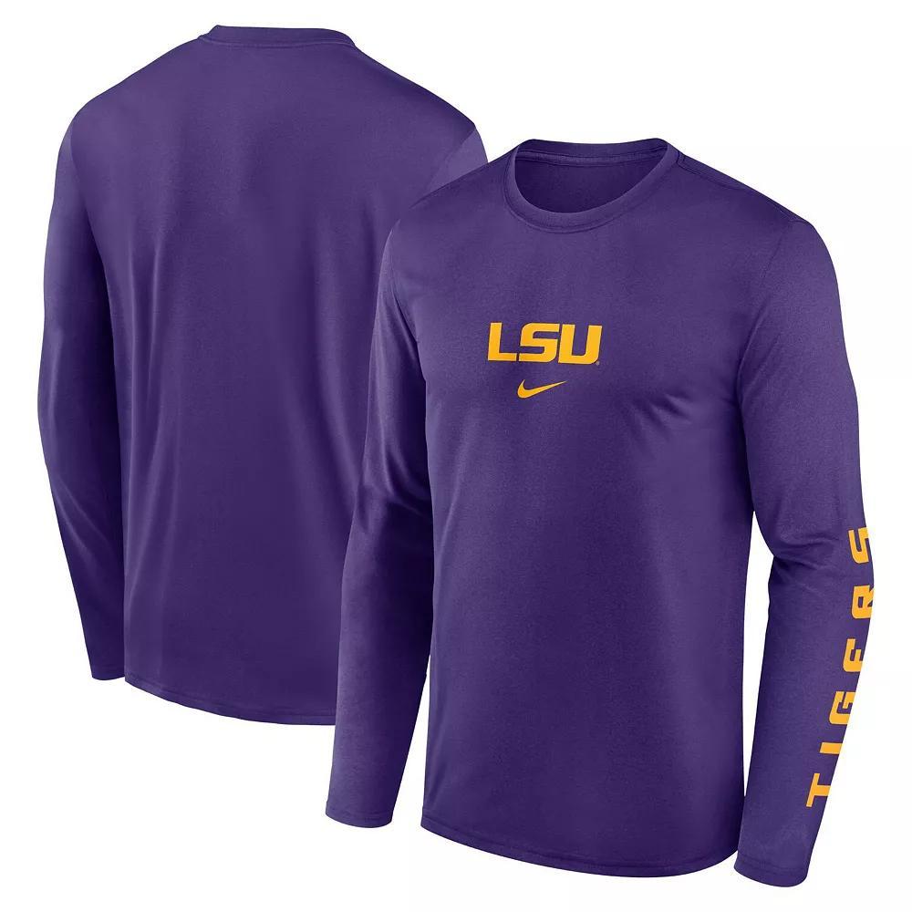 Men's Nike Purple LSU Tigers Primetime Center Lockup Two-Hit Legend Long Sleeve T-Shirt,  Product Image