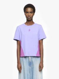 PANELLED CROPPED T-SHIRT WITH ANCHOR EMBROIDERY in purple | JW Anderson US  Product Image