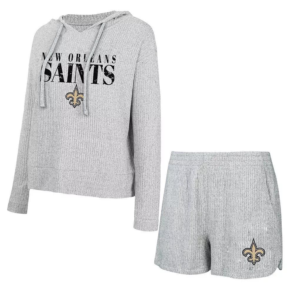 Women's Concepts Sport Gray New Orleans Saints Juniper Long Sleeve Hoodie T-Shirt & Shorts Set,  Product Image