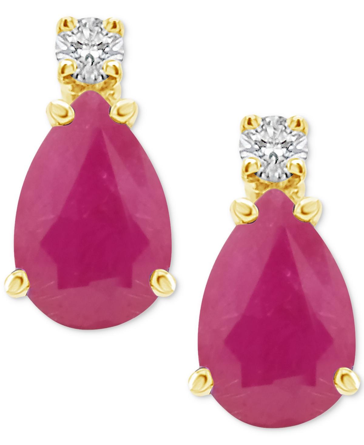 Celebration Gems 14k Gold Pear-Shaped Sapphire & Diamond Accent Earrings, Womens Product Image