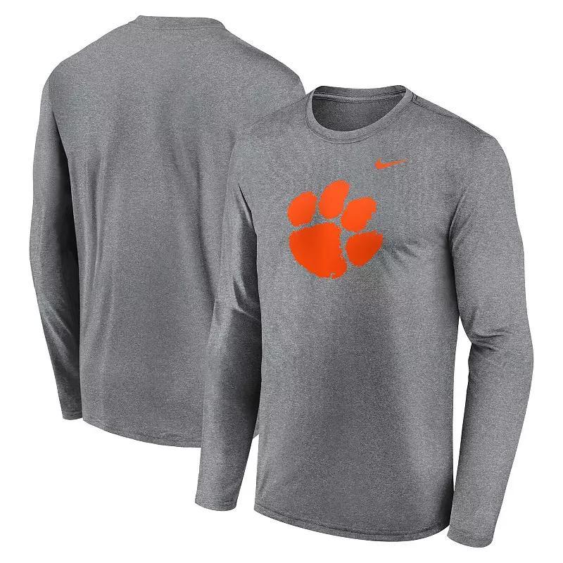 Mens Nike Heather Gray Clemson Tigers Primetime Primary Legend Long Sleeve T-Shirt Product Image