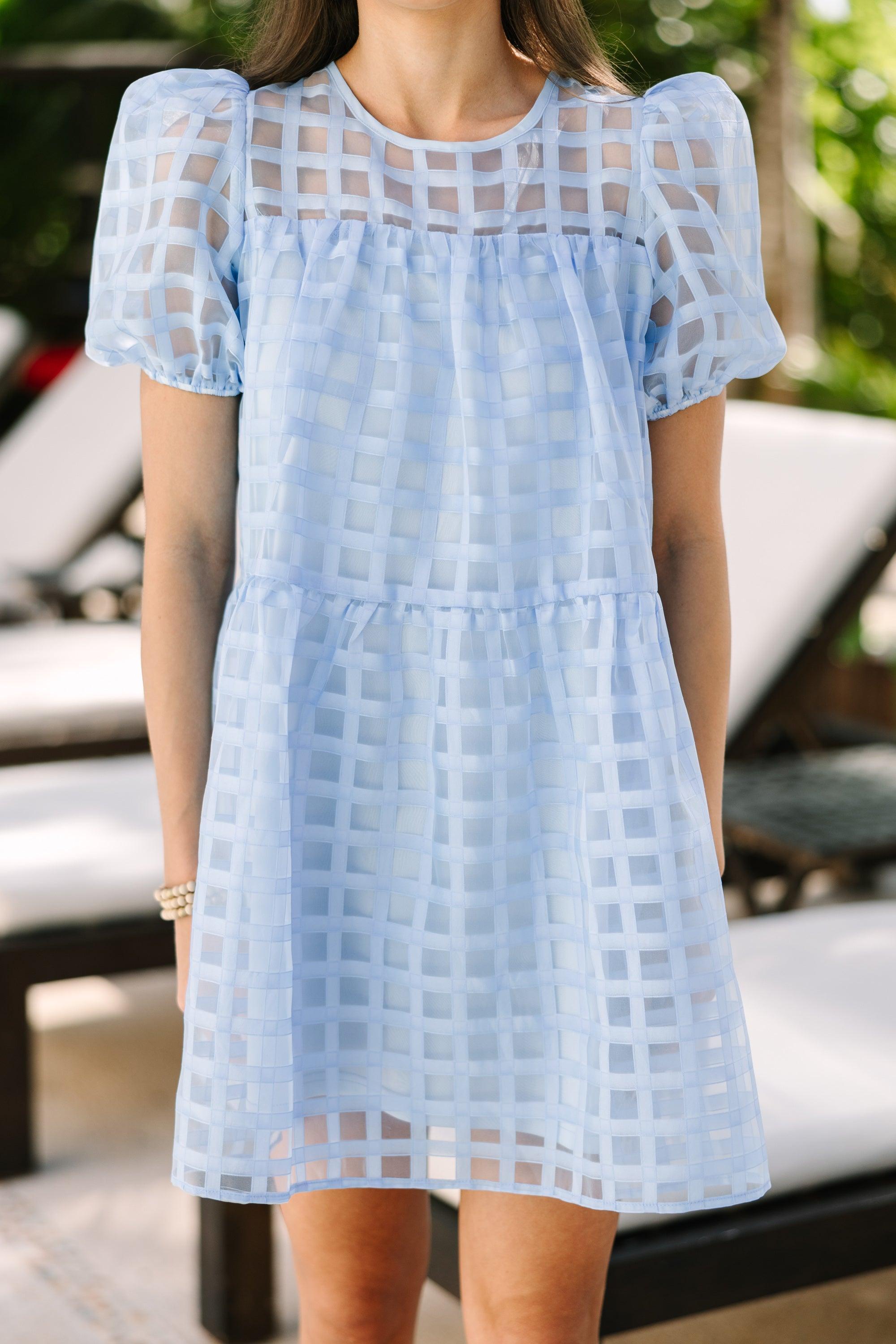 All My Life Light Blue Textured Babydoll Mini Dress Female Product Image