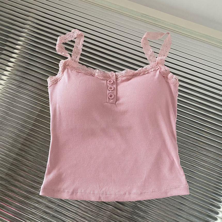 Henley Plain Lace Trim Padded Camisole Top Product Image