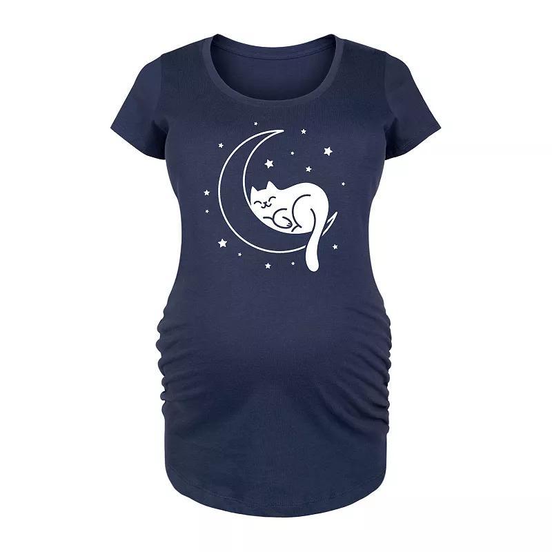 Maternity Cat Sleeping On Moon Graphic Tee, Womens Blue Product Image