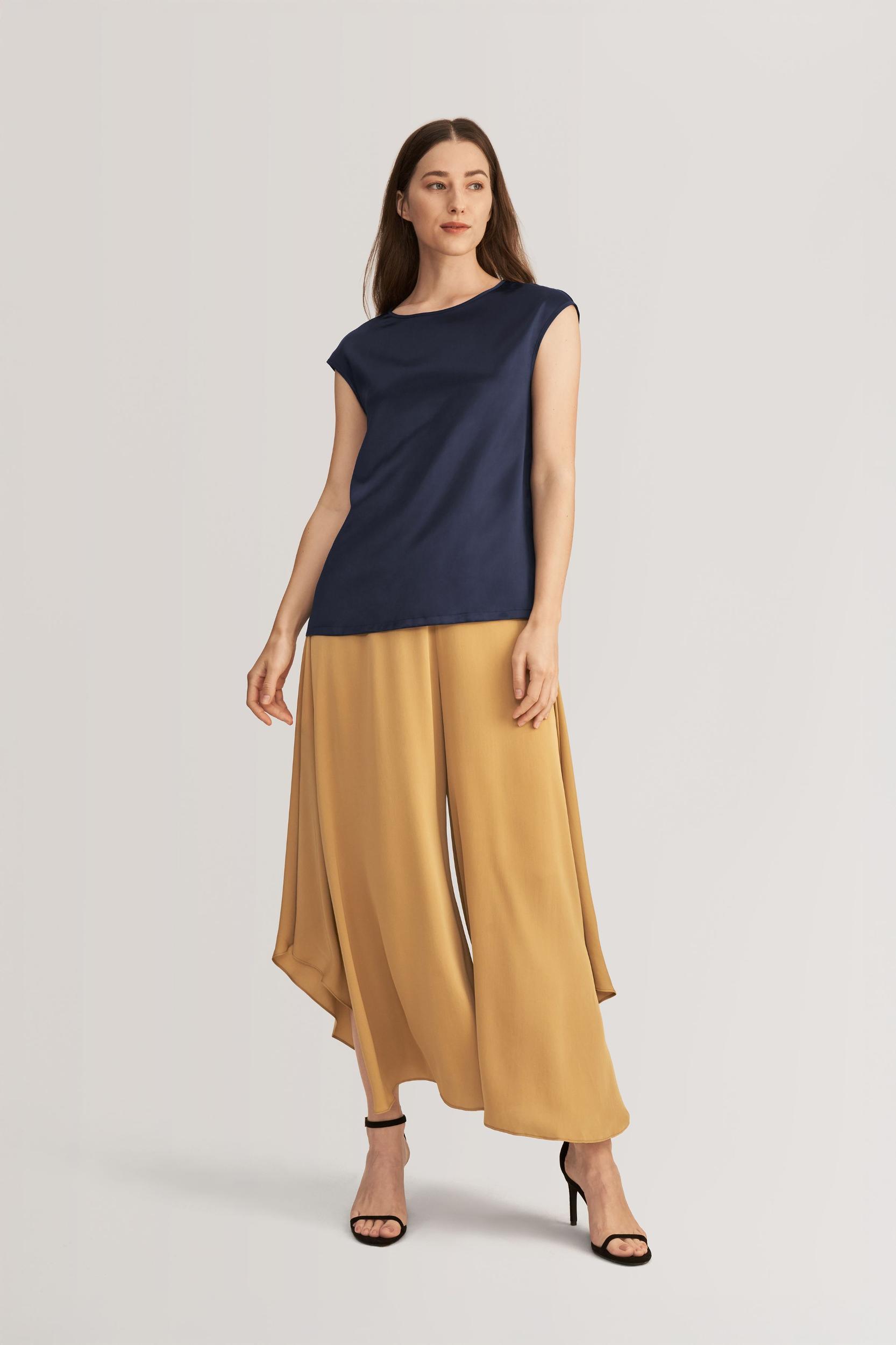 LILYSILK Silk T Shirt for Women Blue Natural Silk Smooth Basic Round Neck Free of Harmful Chemicals S Product Image