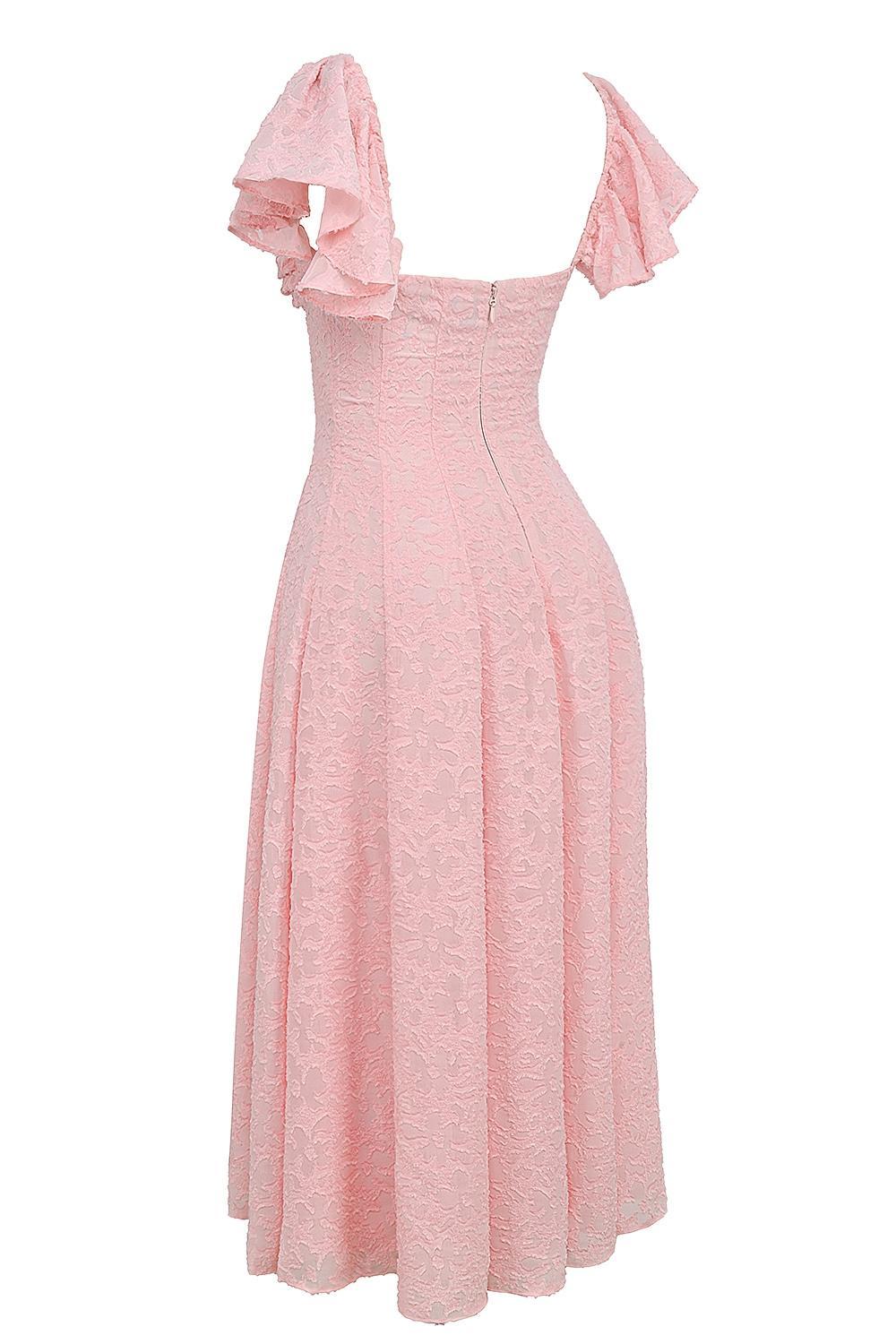 Emma Perfectly Pink Floral Jacquard Midi Dress Product Image