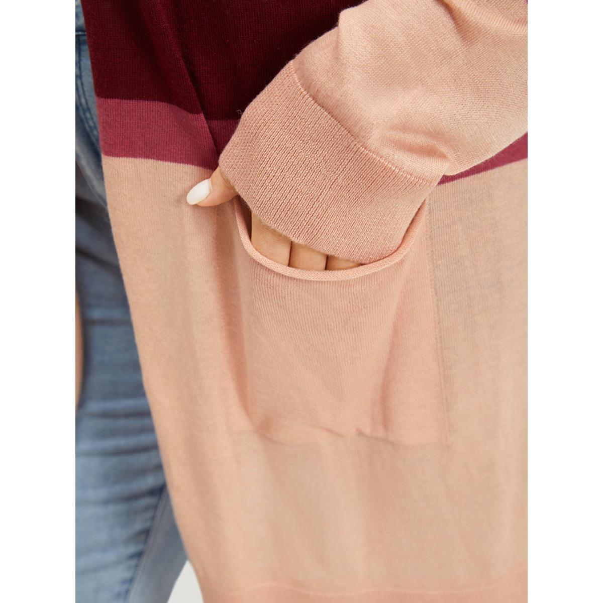 Plus Size Supersoft Essentials Colorblock Open Front Tunic Pocket Cardigan DustyPink Women Casual Loose Long Sleeve Everyday Cardigans BloomChic 10/M Product Image