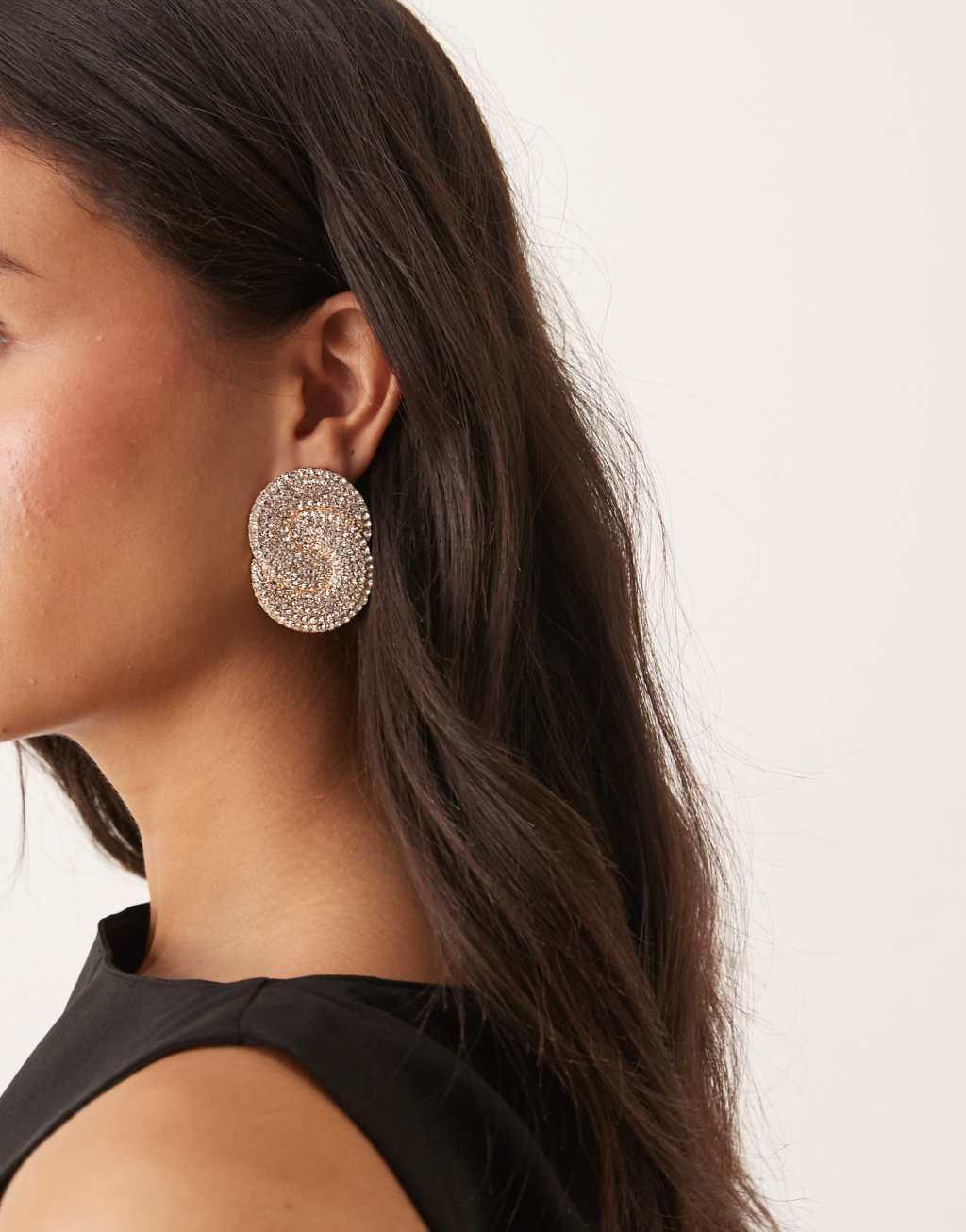 ASOS DESIGN Limited Edition stud earrings with oversized micro pave circle detail in gold tone Product Image