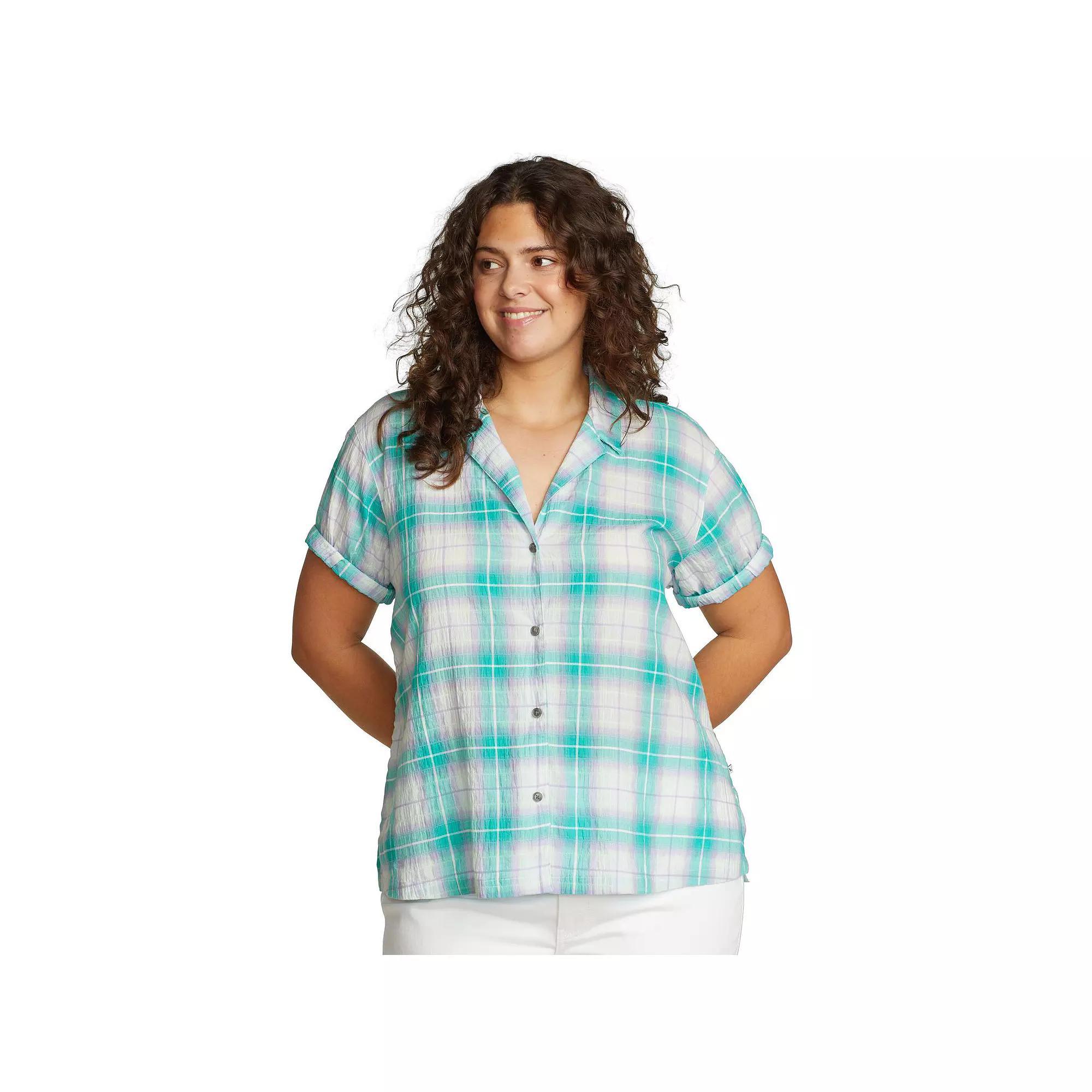 Plus Size Eddie Bauer Short-Sleeve Packable Camp Shirt, Women's, Size: 1XL, Seagreen Product Image