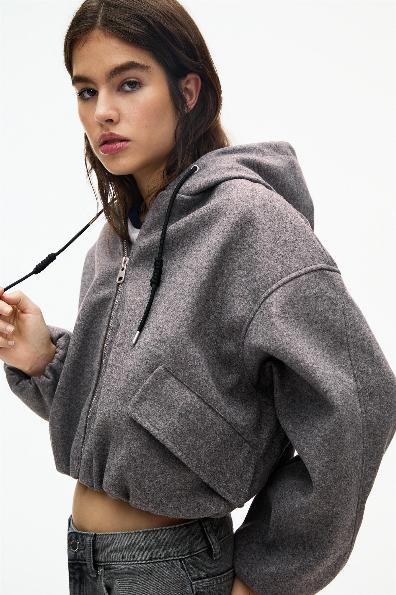 Cropped felt texture bomber jacket Product Image
