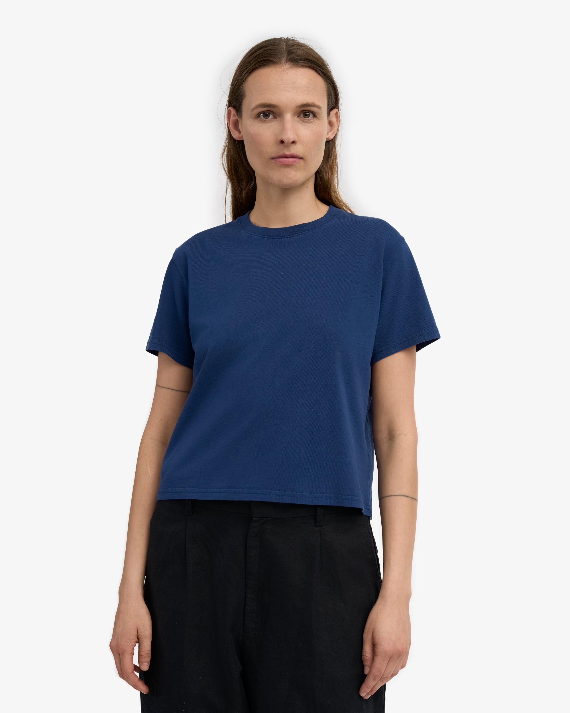 Organic Boxy Crop Tee - Petrol Blue Product Image