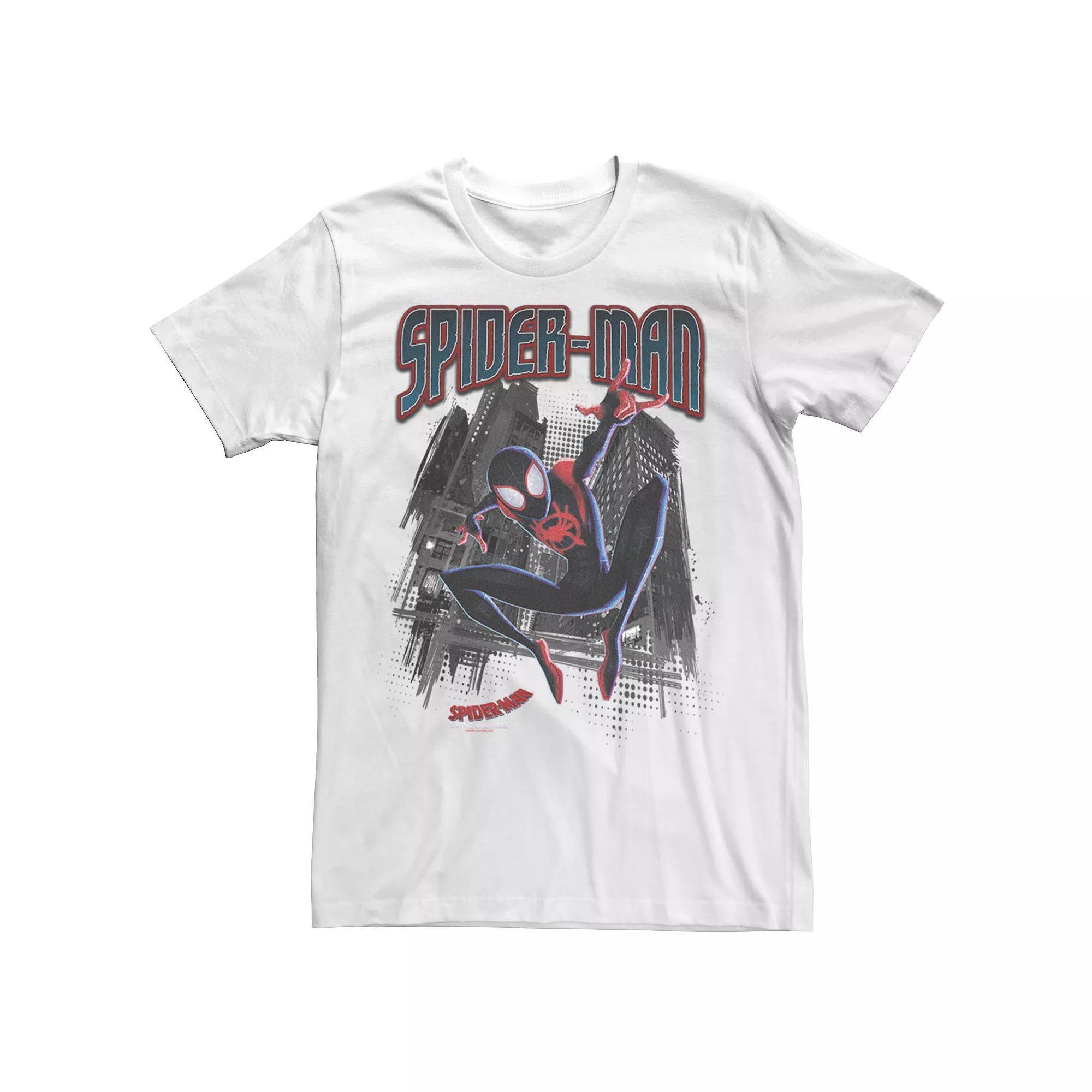 Men's Marvel Into The Spider-Verse Neon Skyline Tee, Size: Large, White Product Image