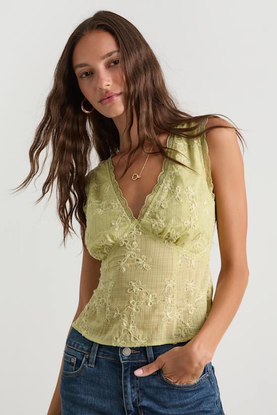 Dessie Lime Embroidered Tie-Back Tank Top Product Image