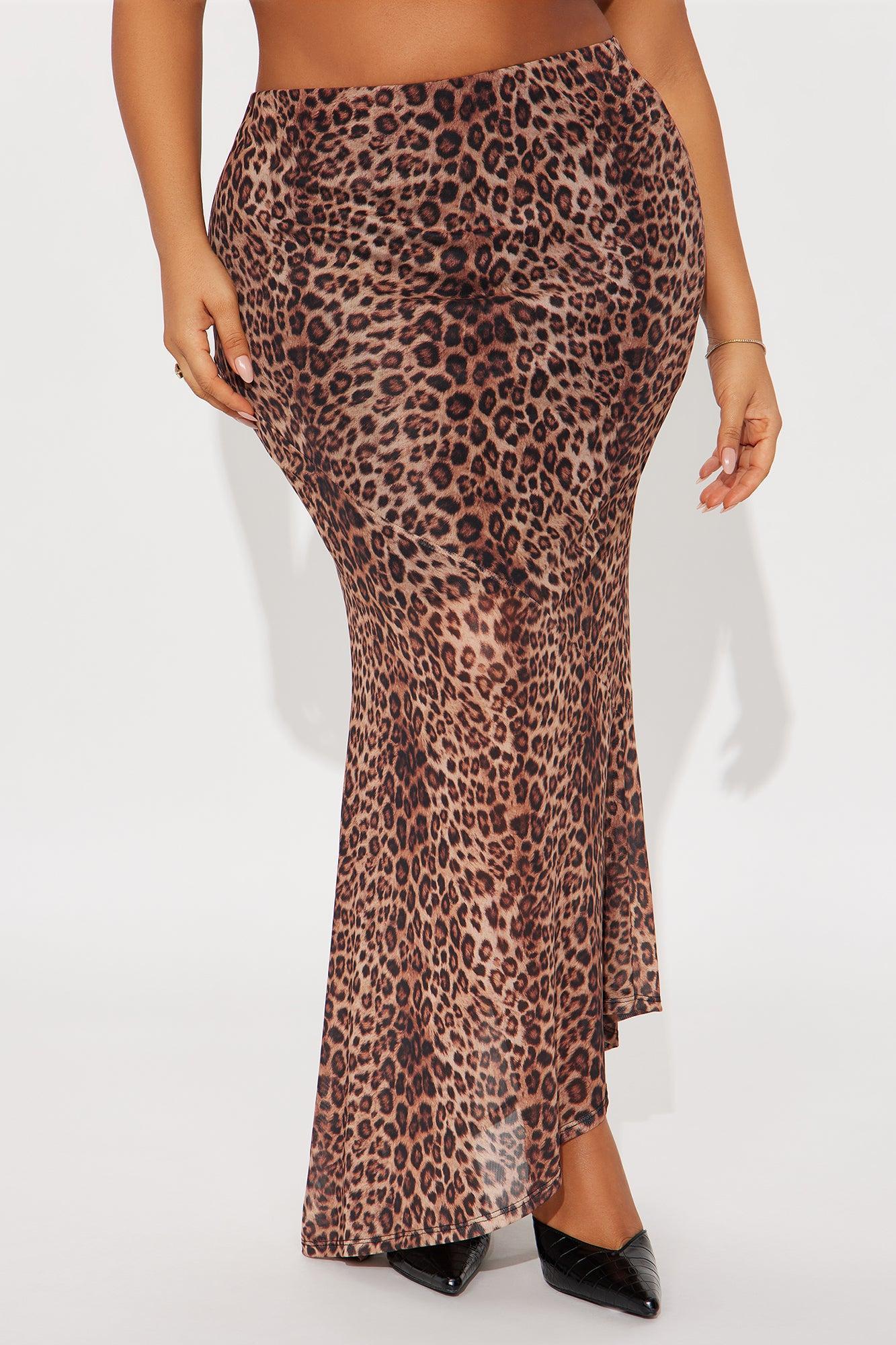 Eliza Asymmetrical Leopard Mesh Maxi Skirt - Leopard Female Product Image