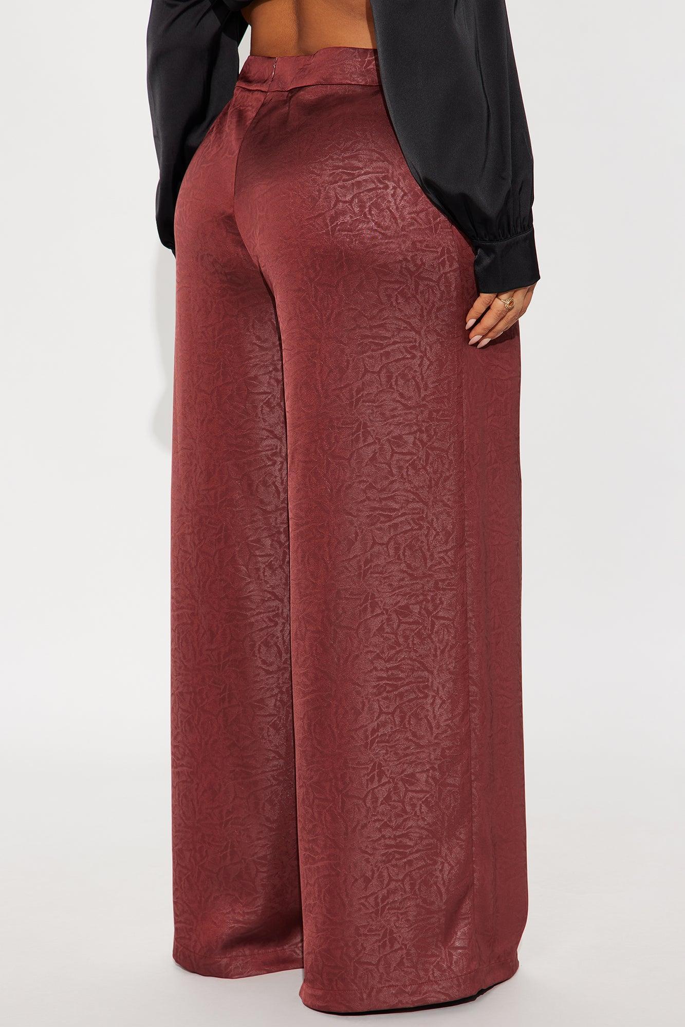 Sydney Textured Satin Wide Leg Pant 33 - Wine Female Product Image