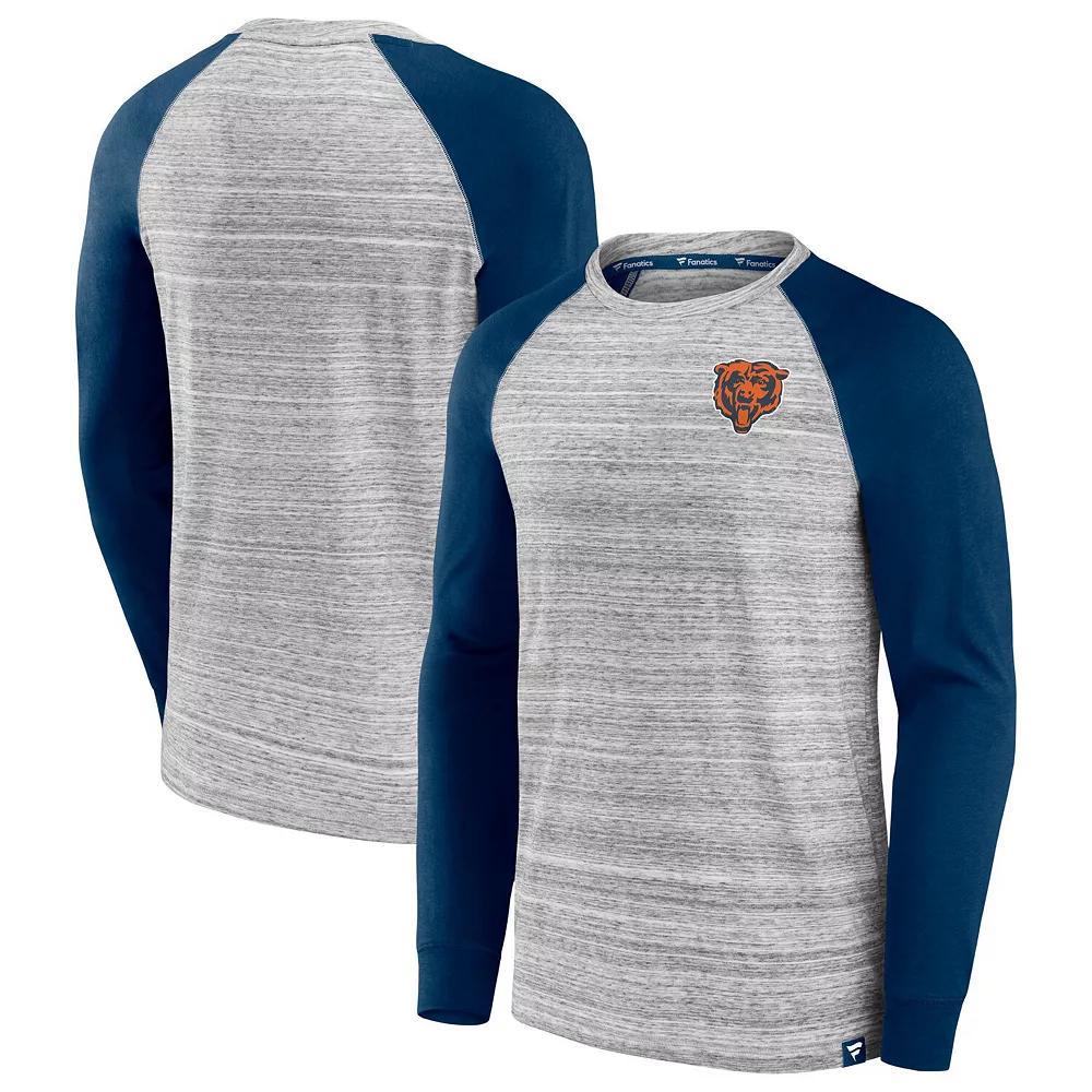 Men's Fanatics Heather Gray/Navy New England Patriots Fair Shake Raglan Long Sleeve T-Shirt, Size: Medium, Grey Product Image