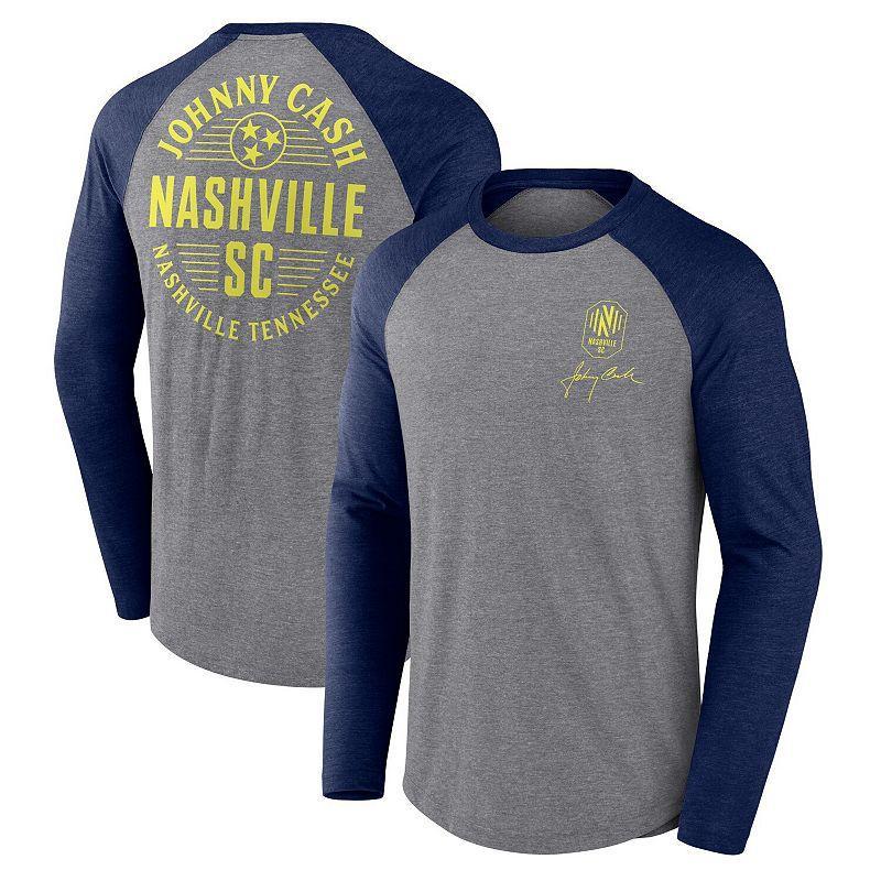 Mens Fanatics Branded Heather Gray Nashville SC x Johnny Cash Lines Tri-Blend Raglan Long Sleeve T-Shirt Product Image