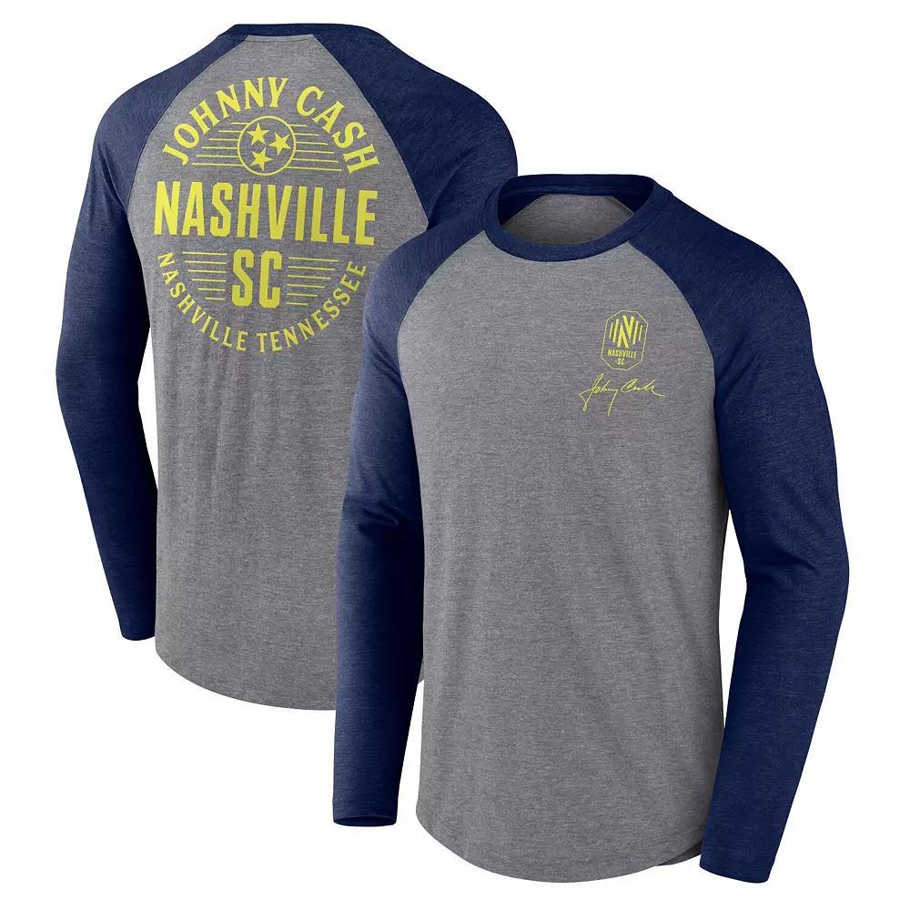 Men's Fanatics Branded Heather Gray Nashville SC x Johnny Cash Lines Tri-Blend Raglan Long Sleeve T-Shirt, Size: Small, Mls Grey Product Image