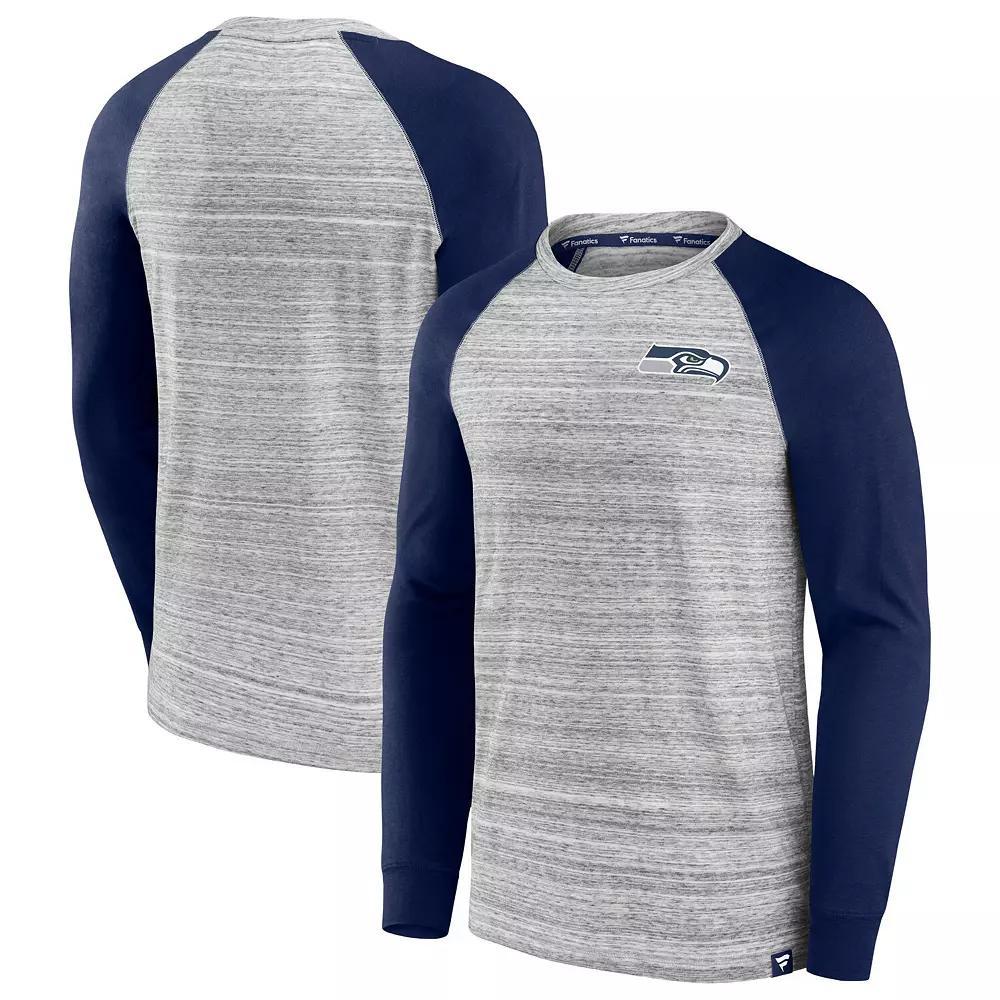Men's Fanatics Heather Gray/Navy New England Patriots Fair Shake Raglan Long Sleeve T-Shirt, Size: Medium, Grey Product Image