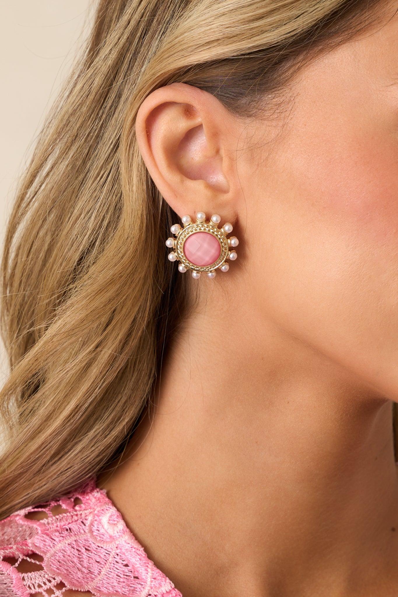 Around The World Pink & Gold Textured Earrings Product Image