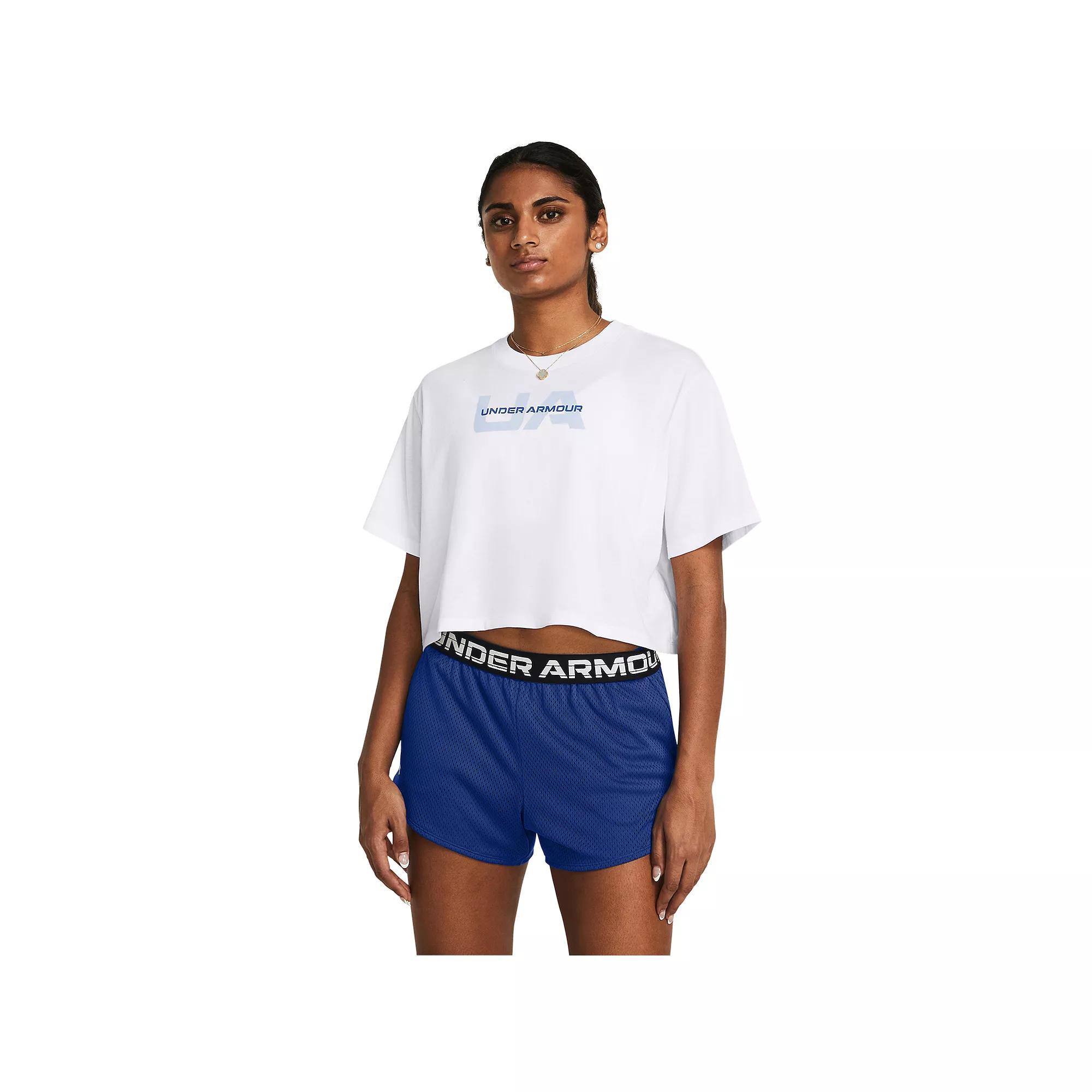 Women's Under Armour Boxy Crop Short Sleeve T-Shirt, Size: XL, White Product Image