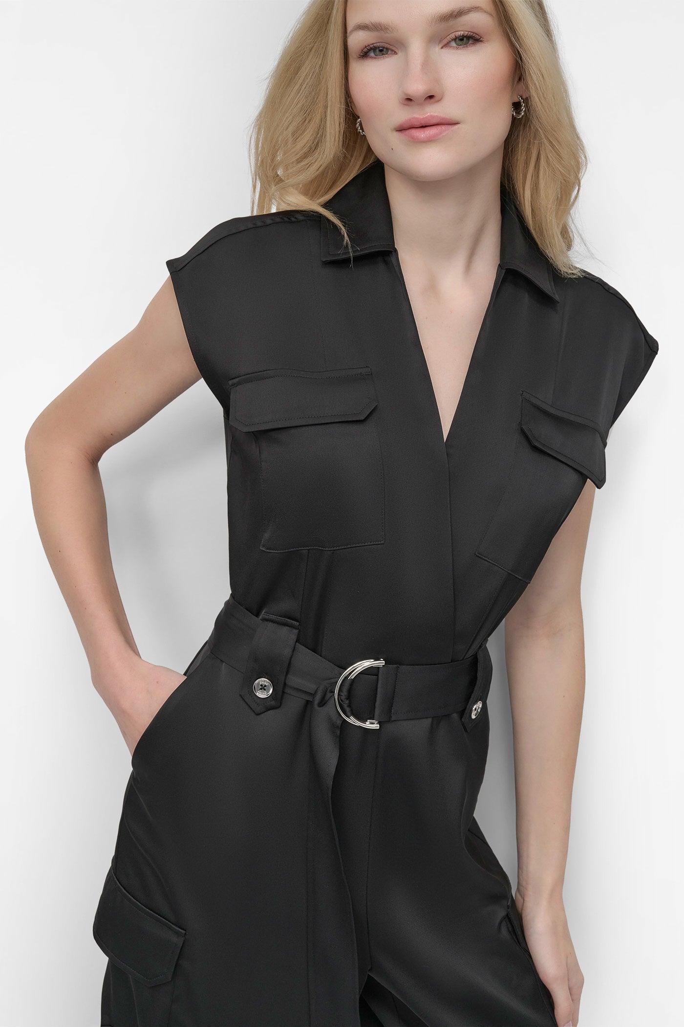 BELTED WRAP-EFFECT CARGO JUMPSUIT Product Image