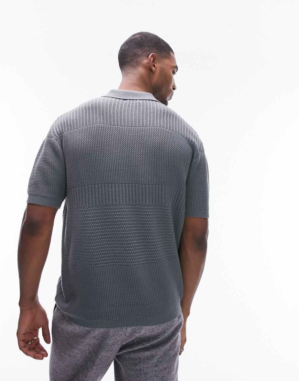 Topman textured panel polo in gray green Product Image