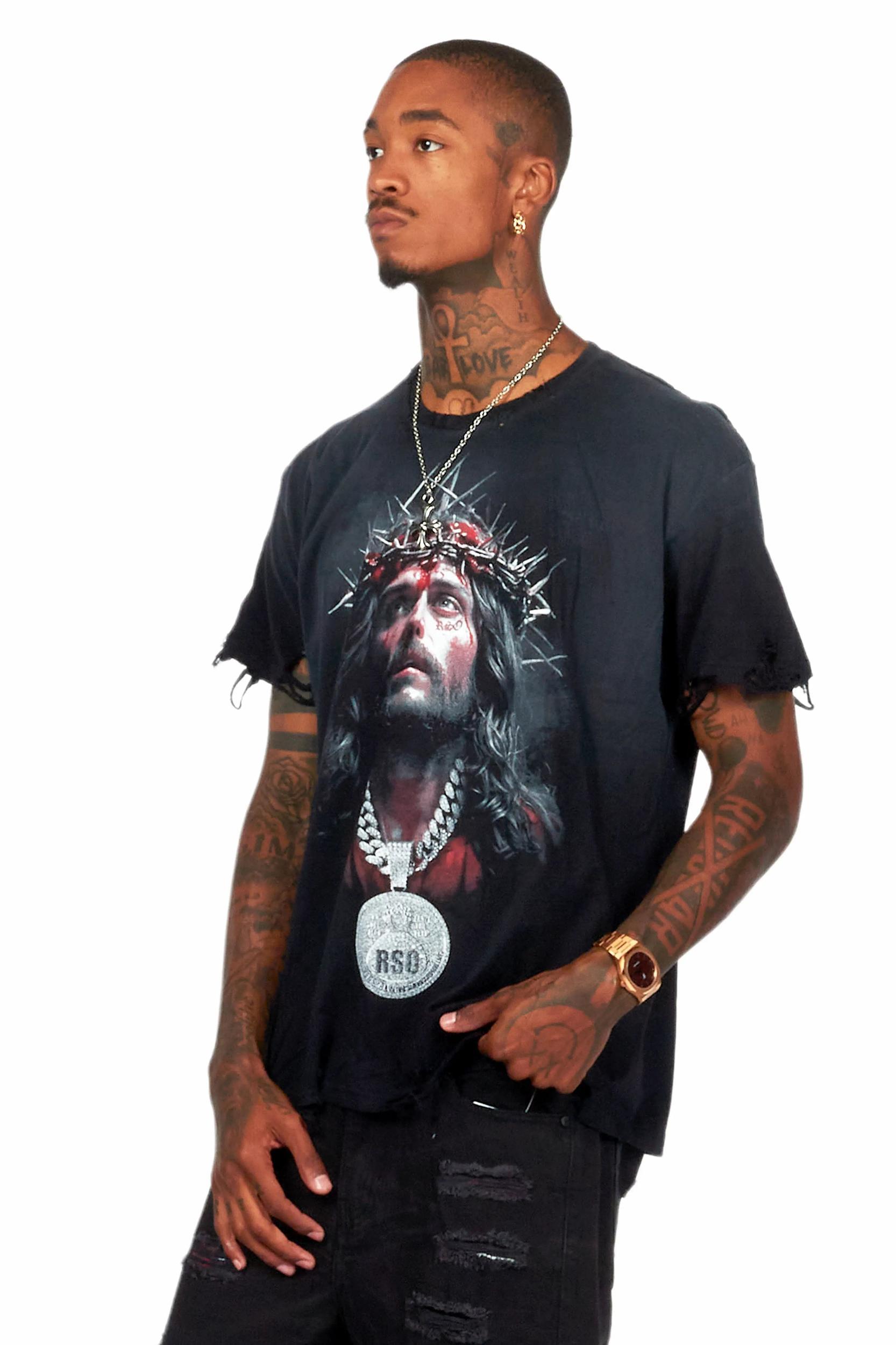 Amina Black Oversized Graphic T-Shirt Male Product Image