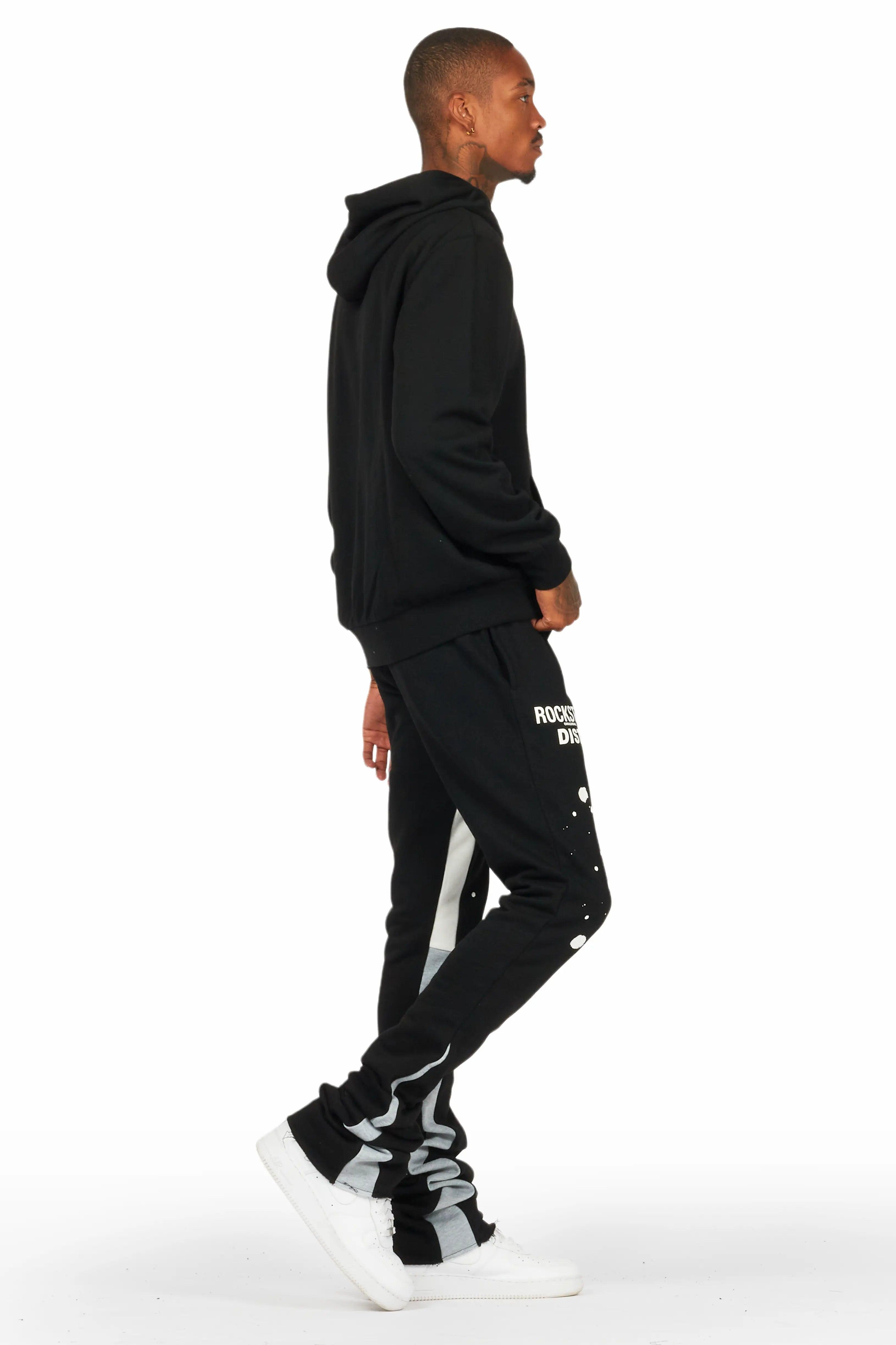 Raffer Black/White Hoodie/Super Stacked Flare Pant Set Male Product Image