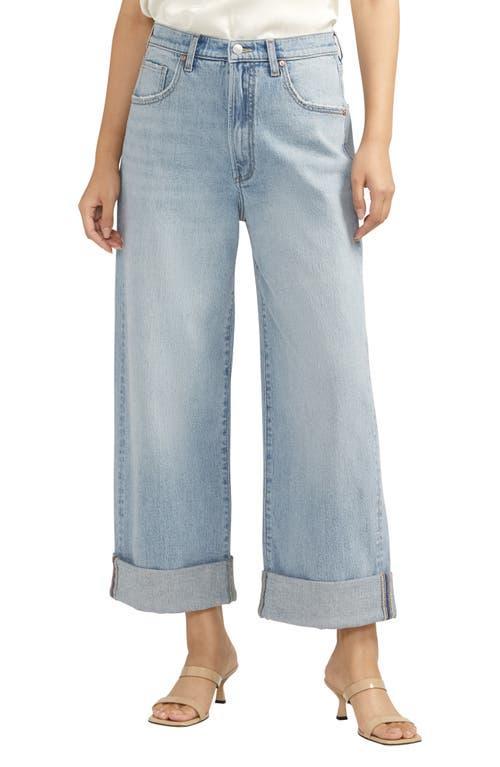 Silver Jeans Co. Womens Baggy Mid Rise Wide Leg Cropped Jeans Product Image