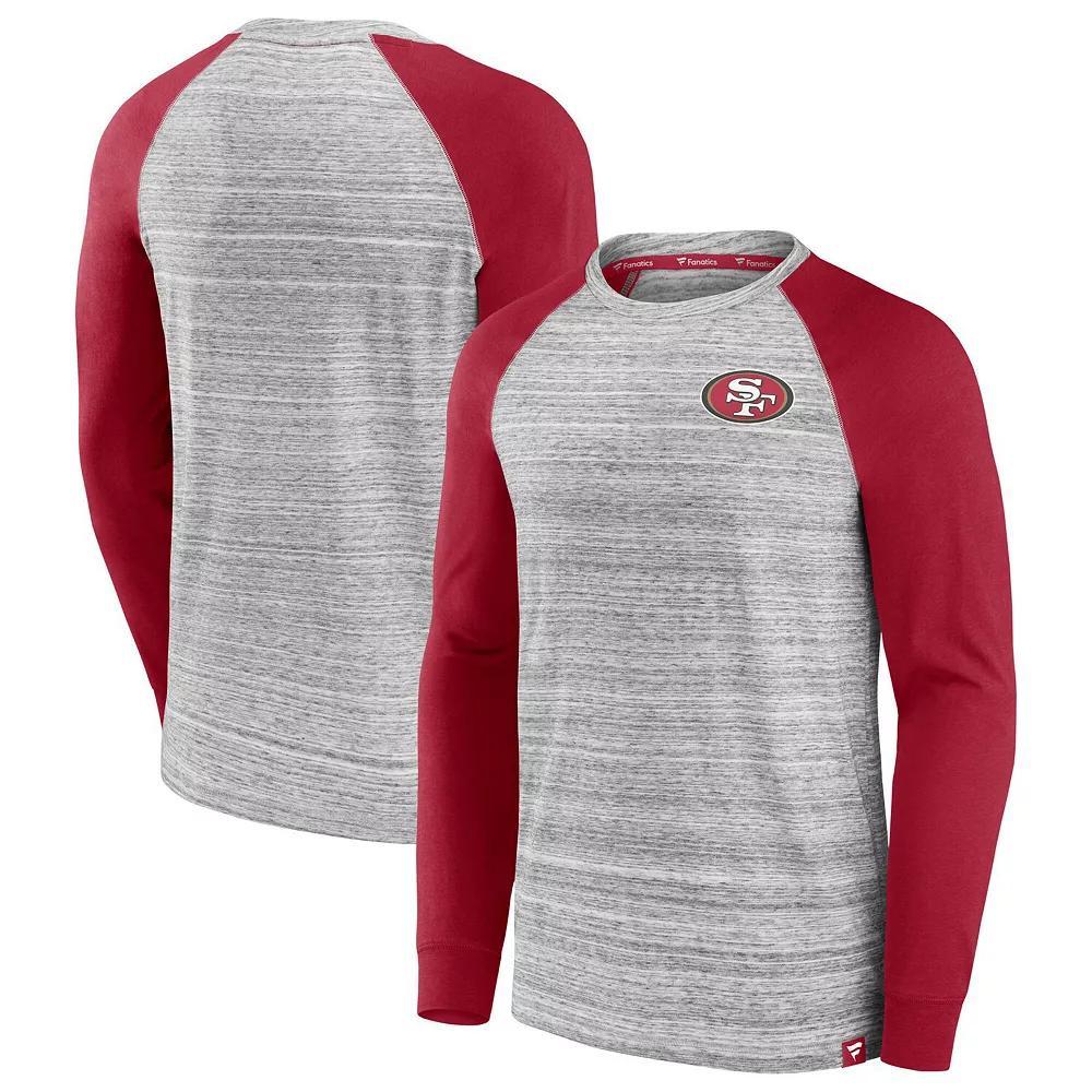 Men's Fanatics Heather Gray/Cardinal San Francisco 49ers Fair Shake Raglan Long Sleeve T-Shirt, Size: Large, Grey Product Image