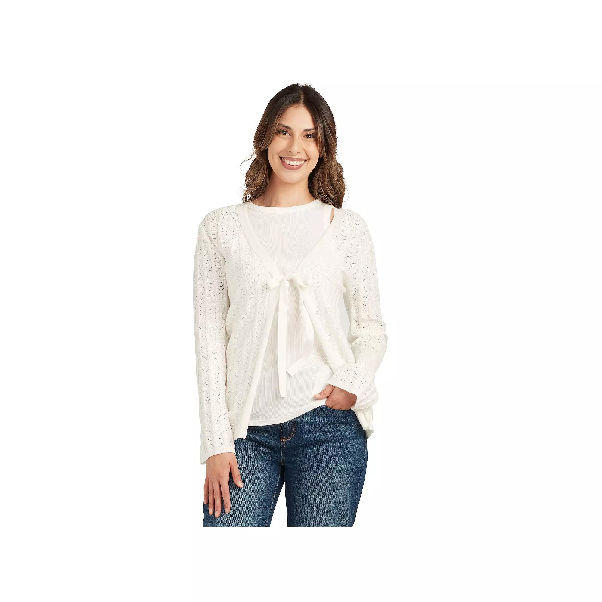 Womens AB Studio Tie-Front Sweater Cardigan Product Image