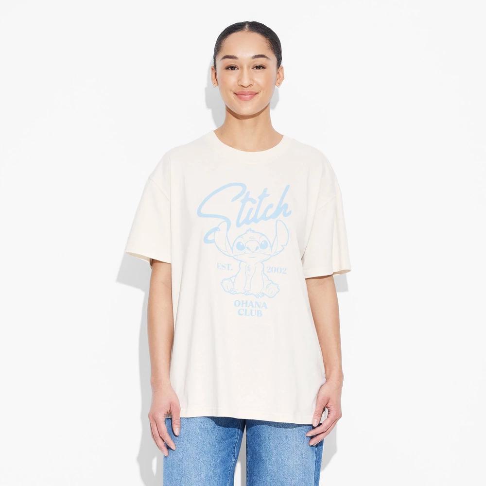 Womens Stitch Oversized Short Sleeve Graphic T-Shirt - White Product Image