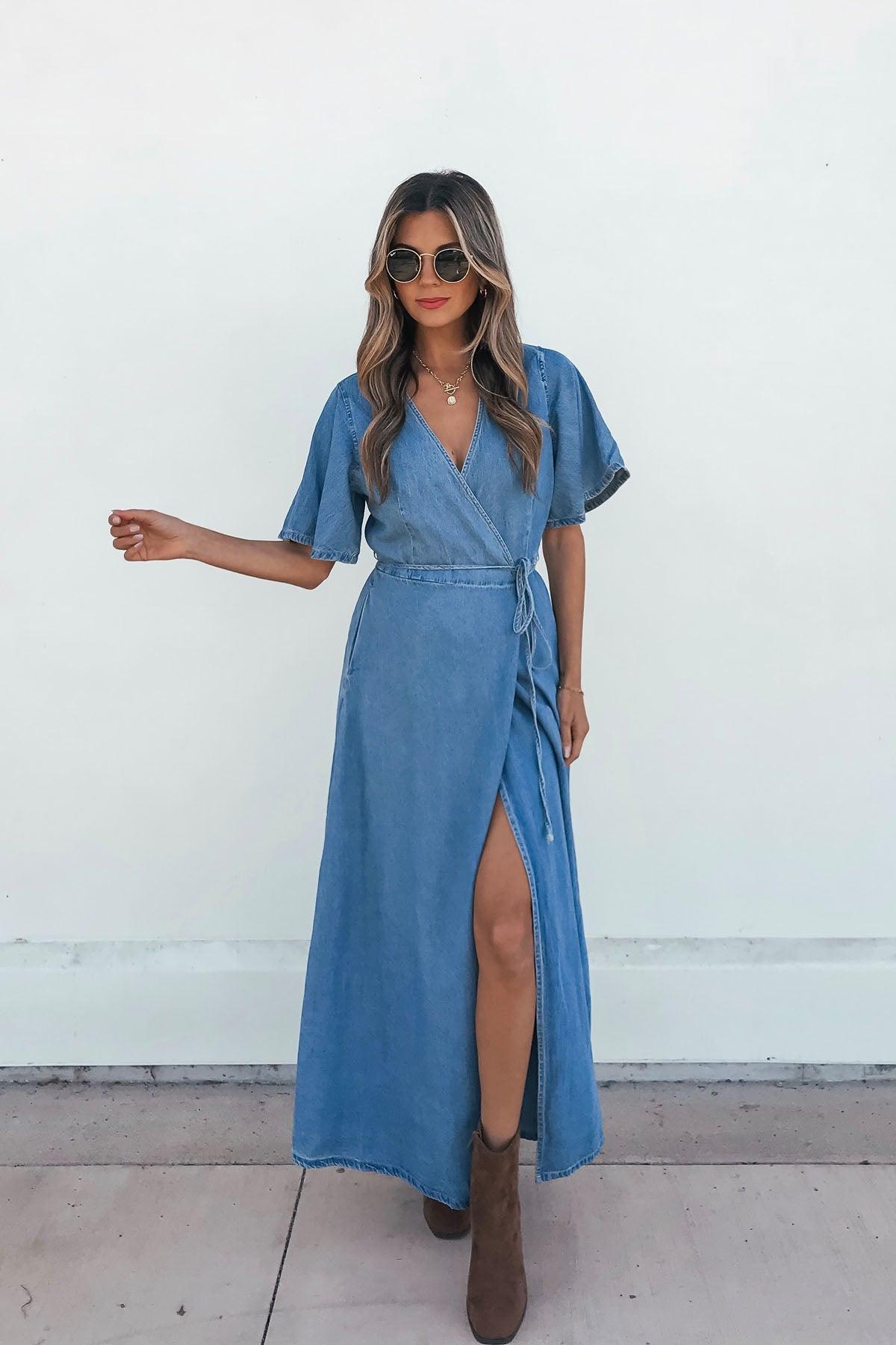 Denim Wrapped Front Maxi Dress - FINAL SALE Product Image