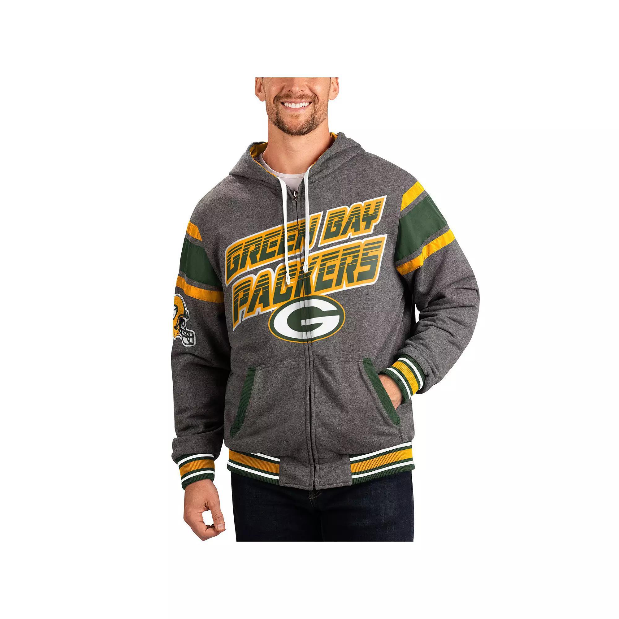Men's G-III Sports by Carl Banks Green/Gray Green Bay Packers Extreme Full Back Reversible Hoodie Full-Zip Jacket,  Product Image
