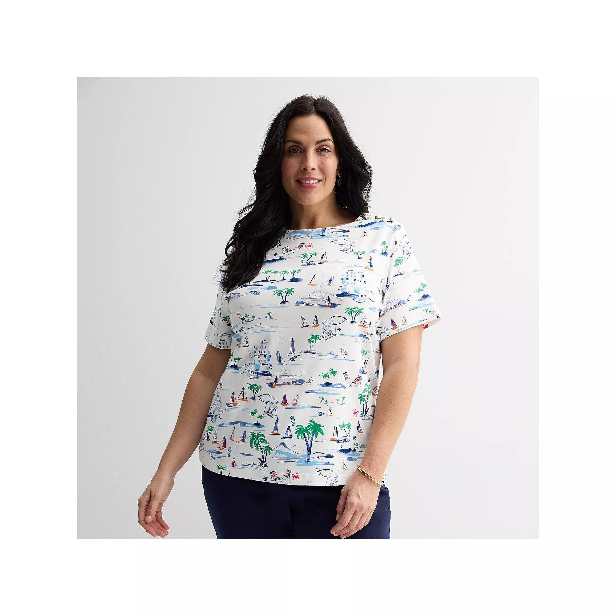 Plus Size Croft & Barrow Button Shoulder Tee, Womens Product Image
