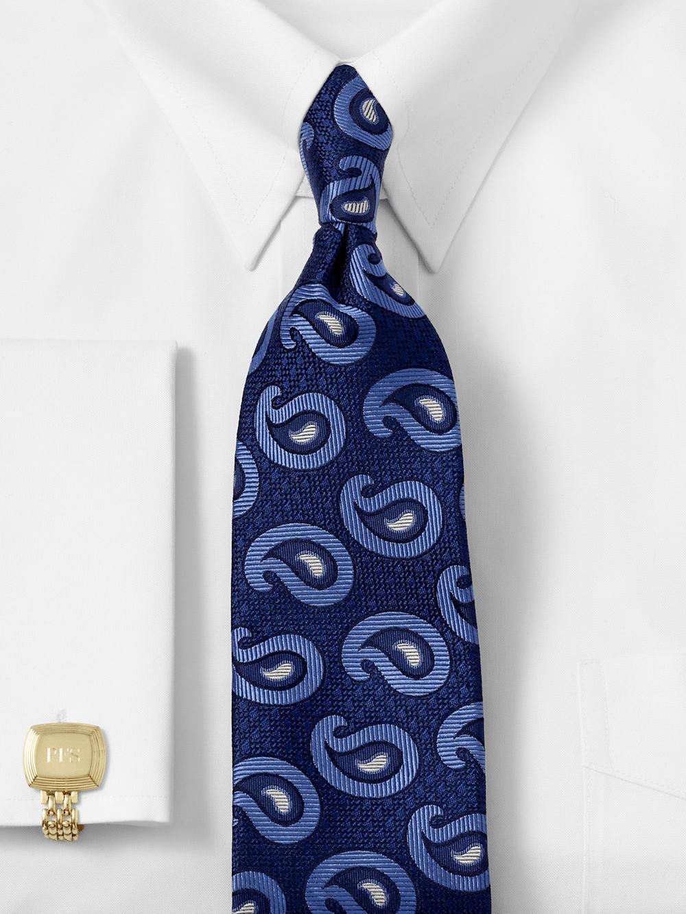 Paisley Deco Woven Silk Tie - Navy/blue Product Image