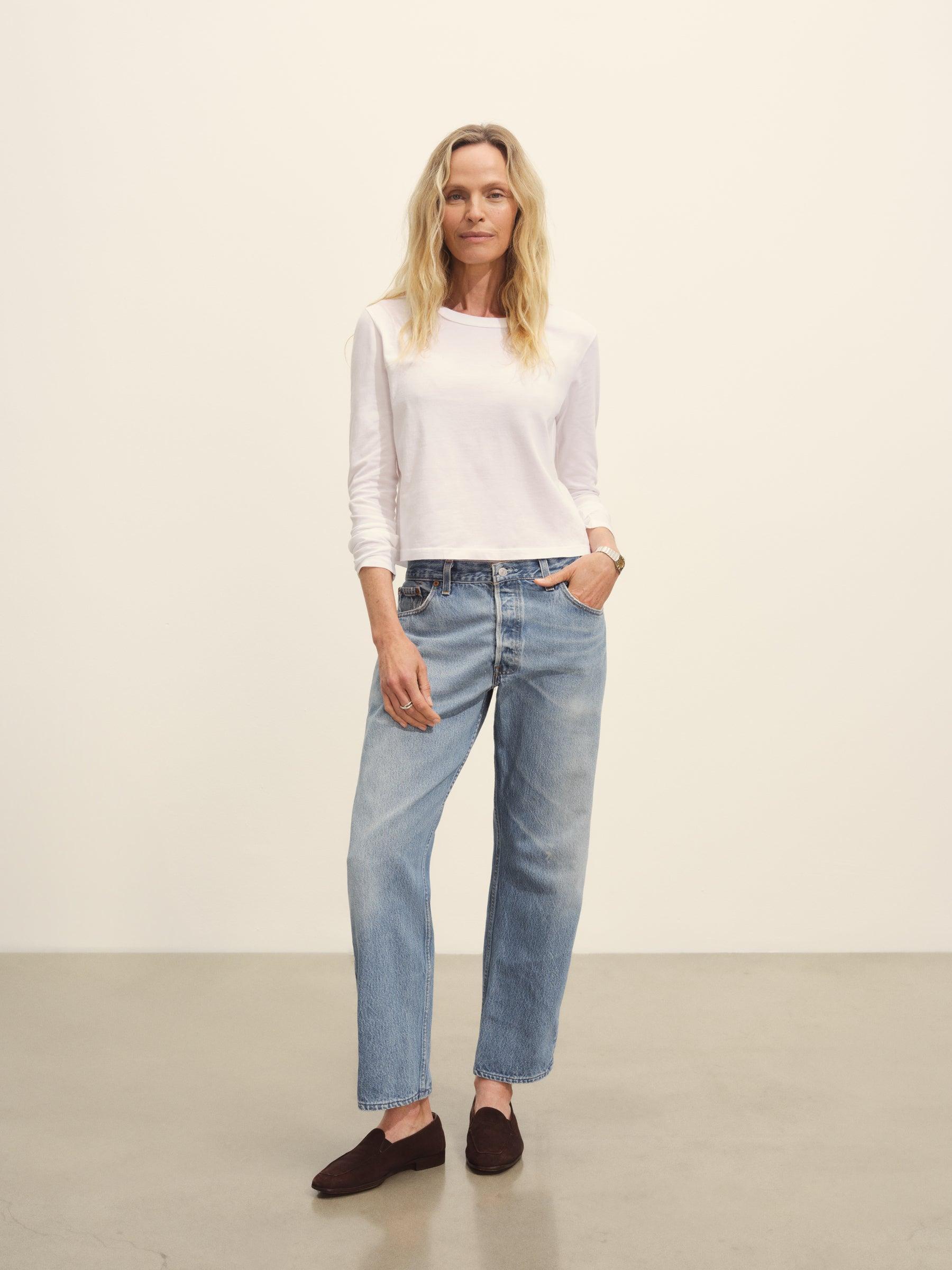 White Pima L/S Boxy Crew Product Image