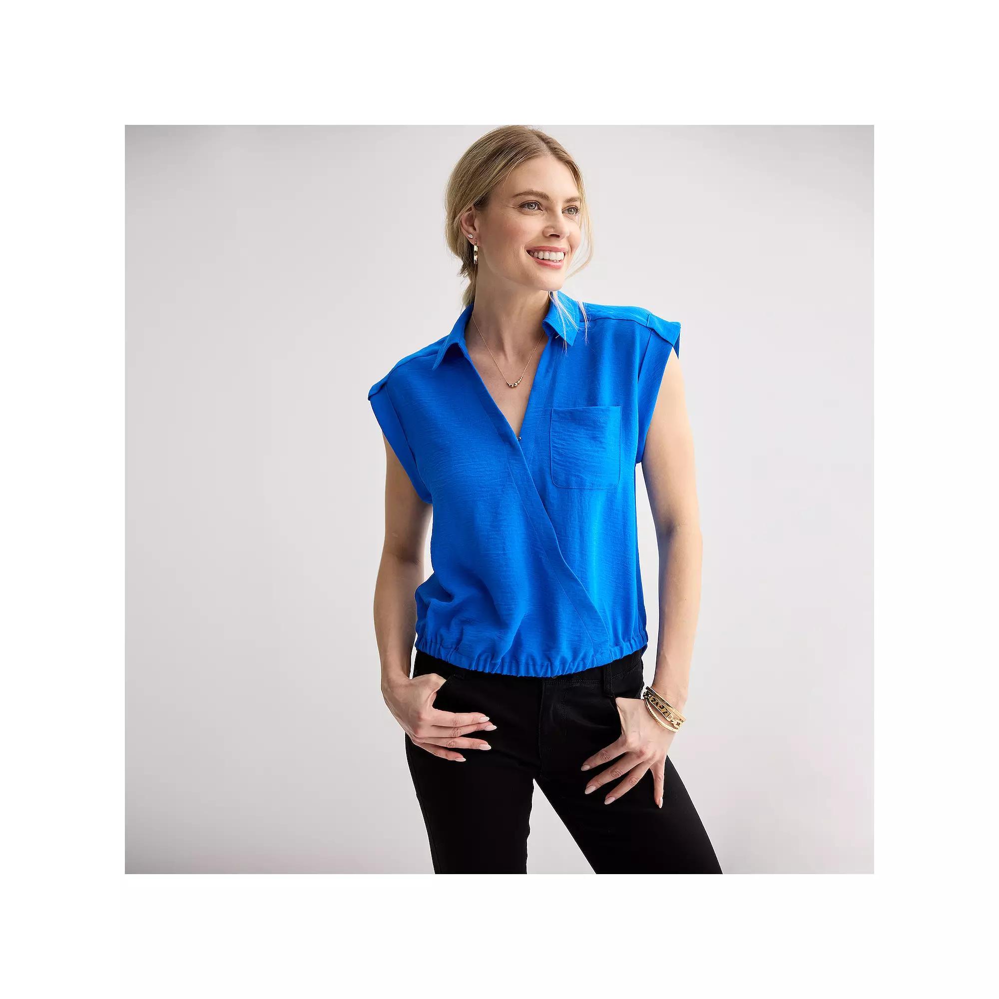 Women's Nine West Dolman Surplice Shirt, Size: XXL, Santorini Blue Product Image