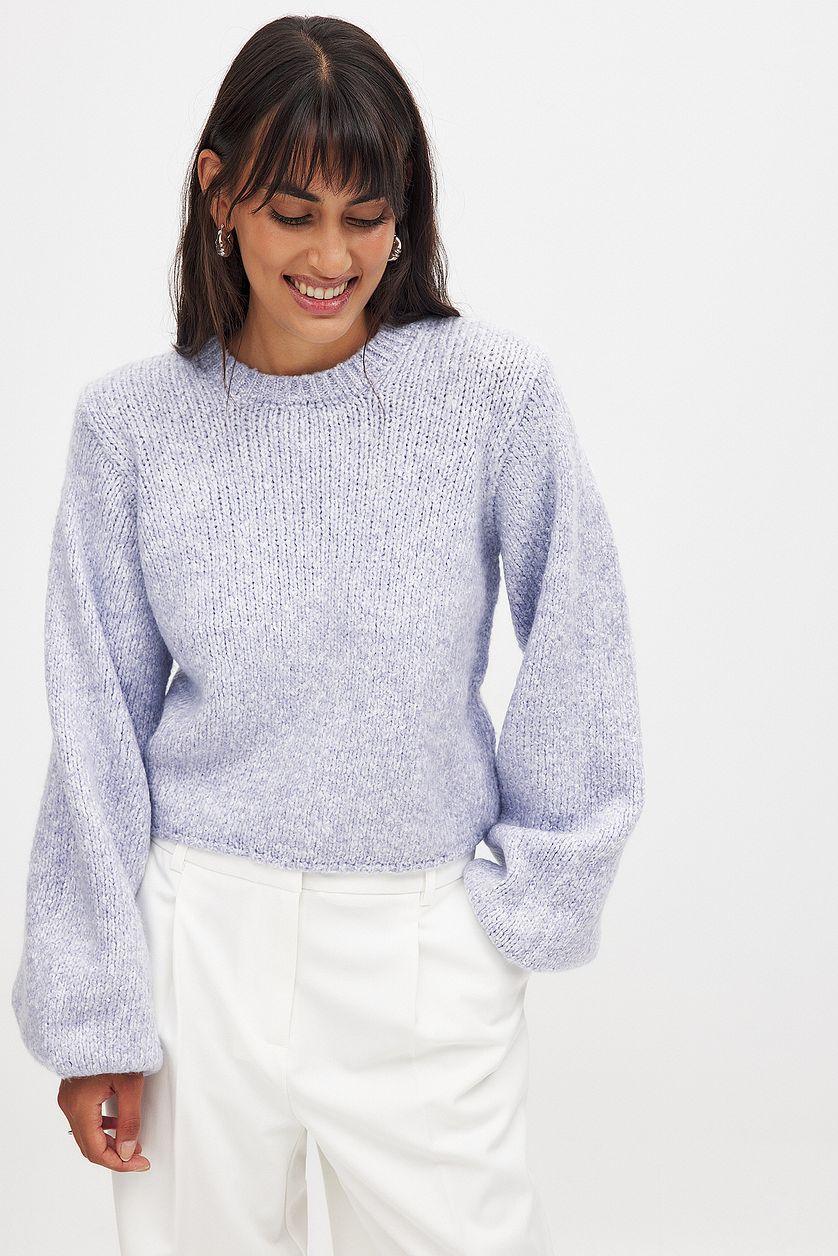 Knitted Open Back Balloon Sleeve Sweater Product Image