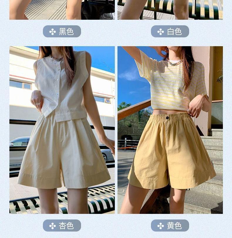 High Waist Plain Wide Leg Shorts Product Image
