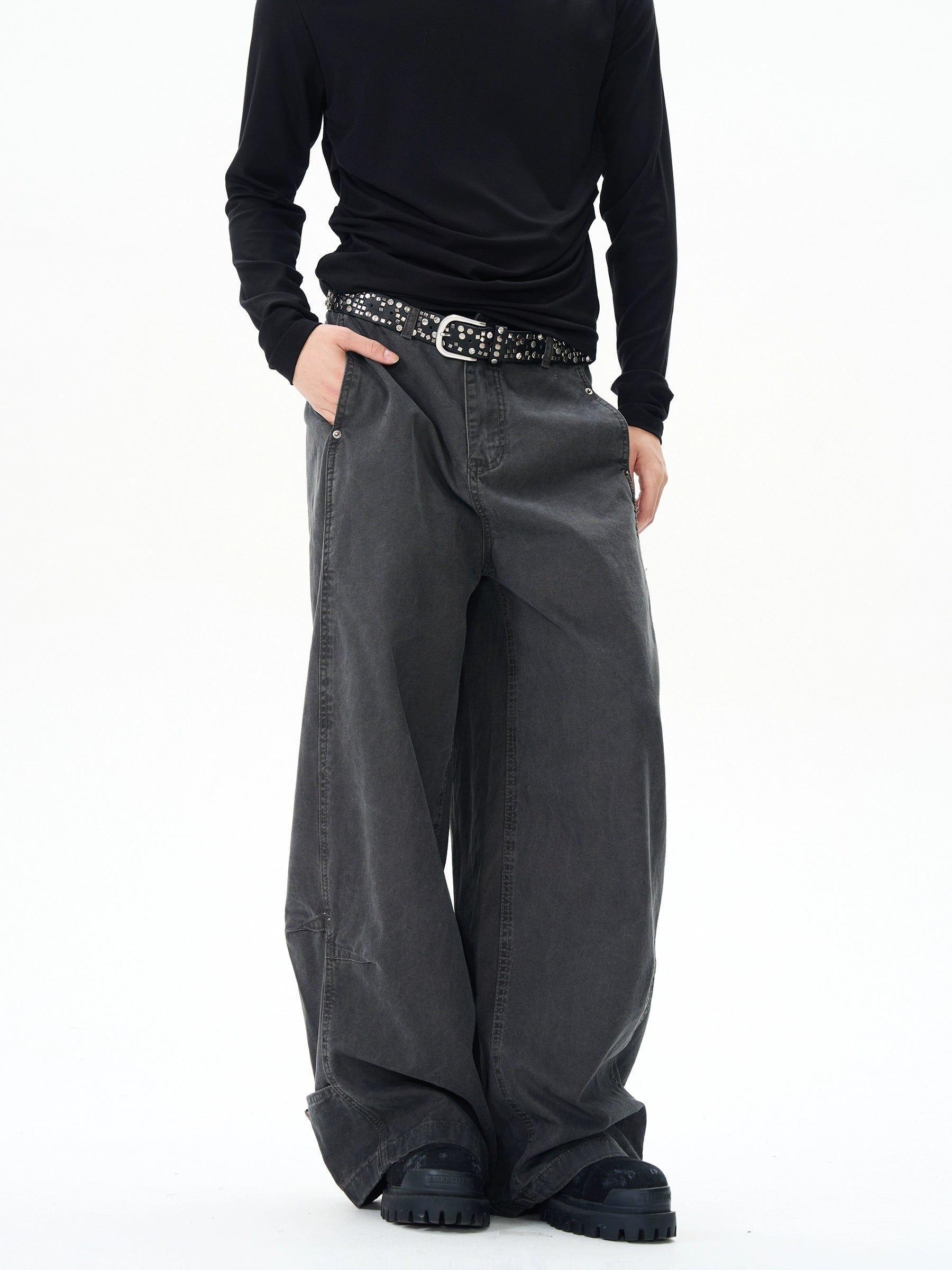 RT No. 12134 GRAY BAGGY STRAIGHT PANTS Product Image