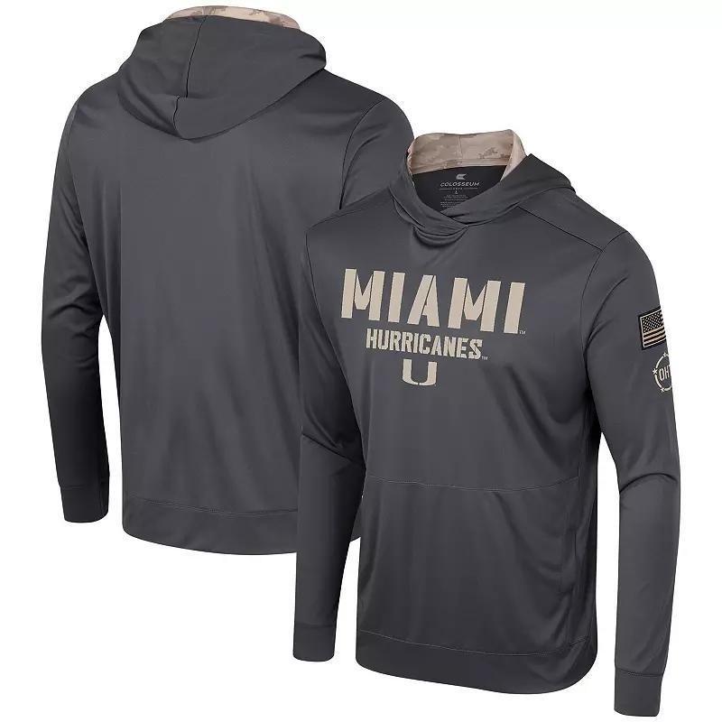 Men's Colosseum Charcoal Miami Hurricanes OHT Military Appreciation Long Sleeve Hoodie T-Shirt, Size: Medium Product Image