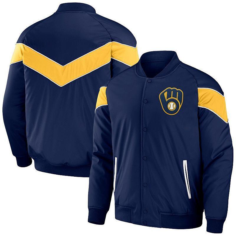 Men's Darius Rucker Collection by Fanatics Navy Milwaukee Brewers Baseball Raglan Full-Snap Jacket, Size: Large, Blue Product Image